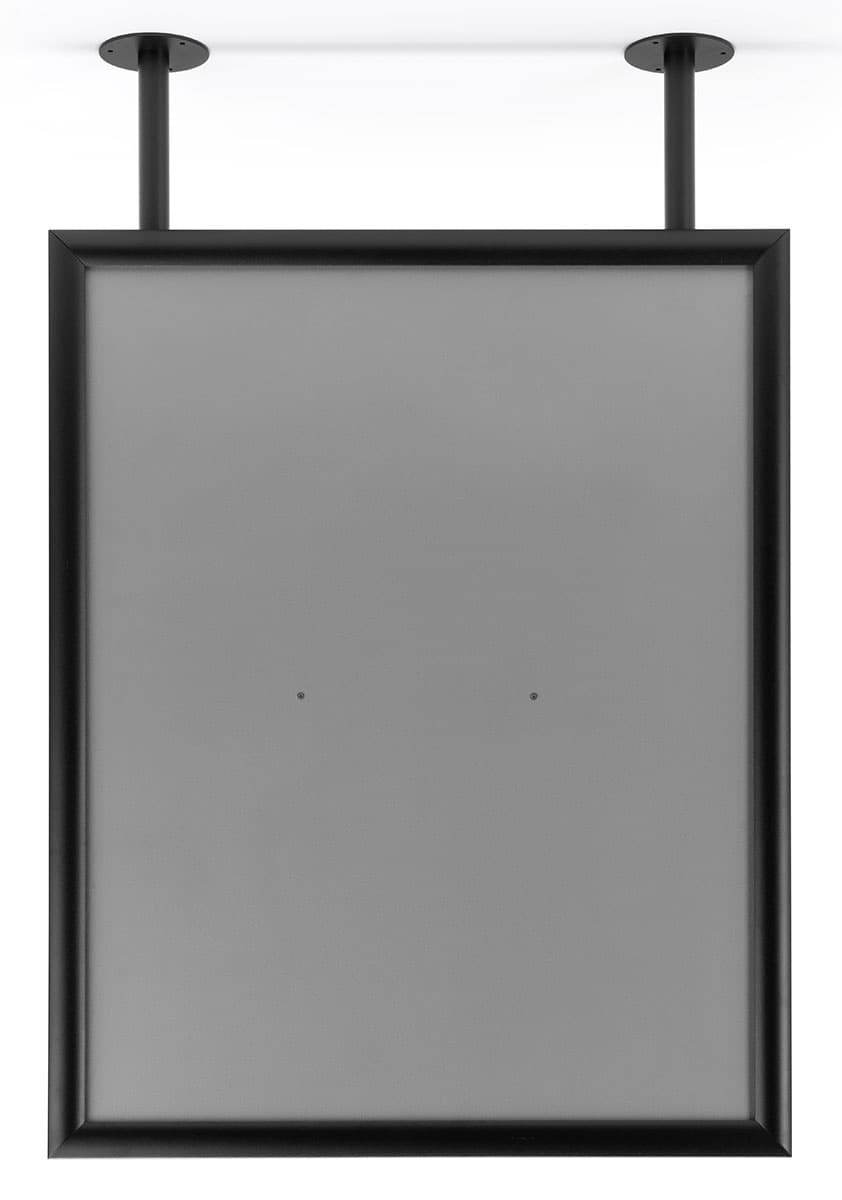 Black flange mount ceiling graphic holder frame with powder coated finish