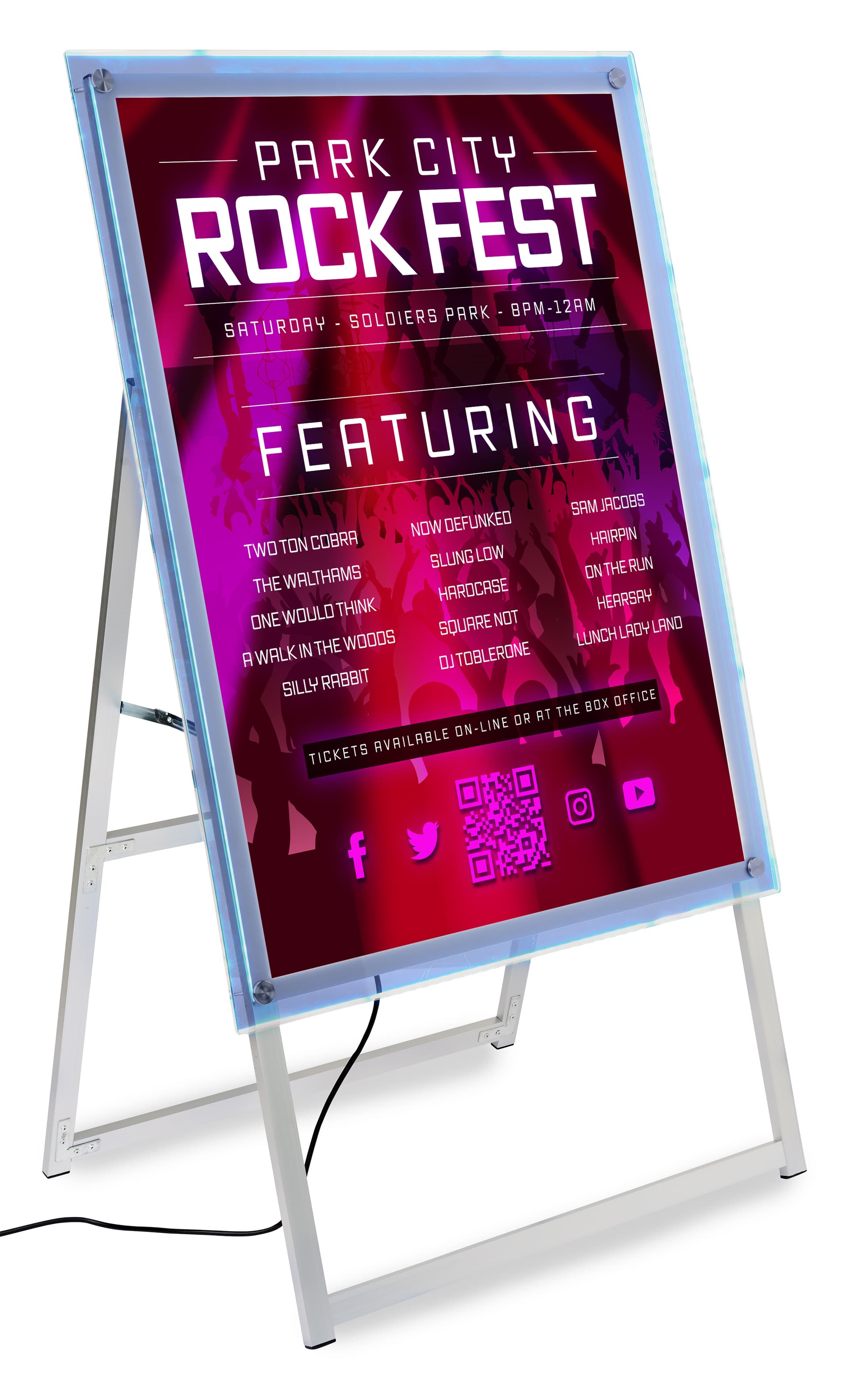 LED sandwich board with light strips around the perimeter of the frame