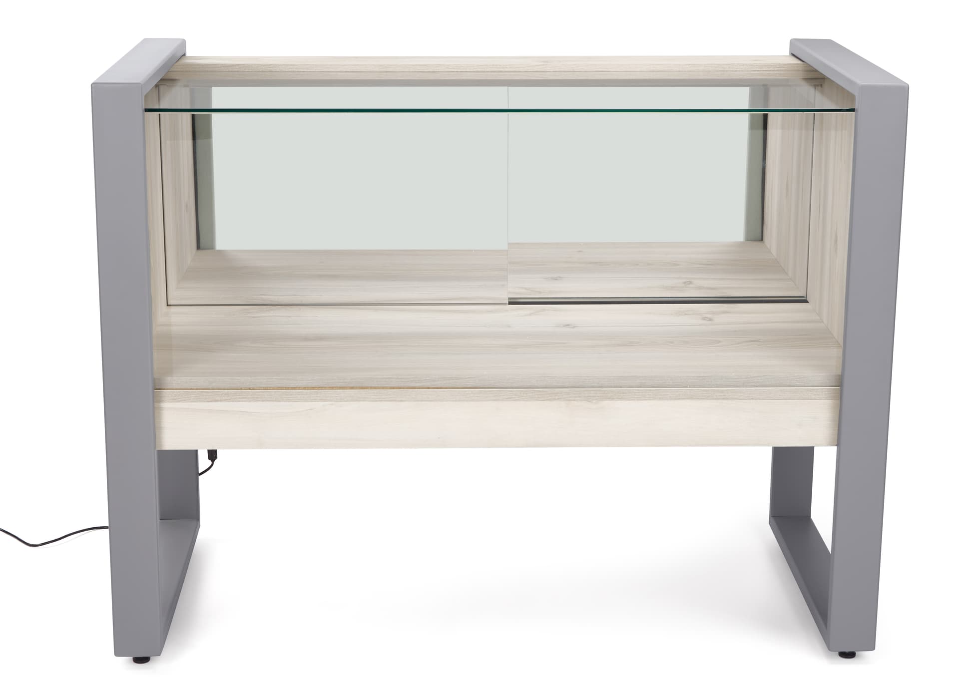 Glass display counter with sliding doors