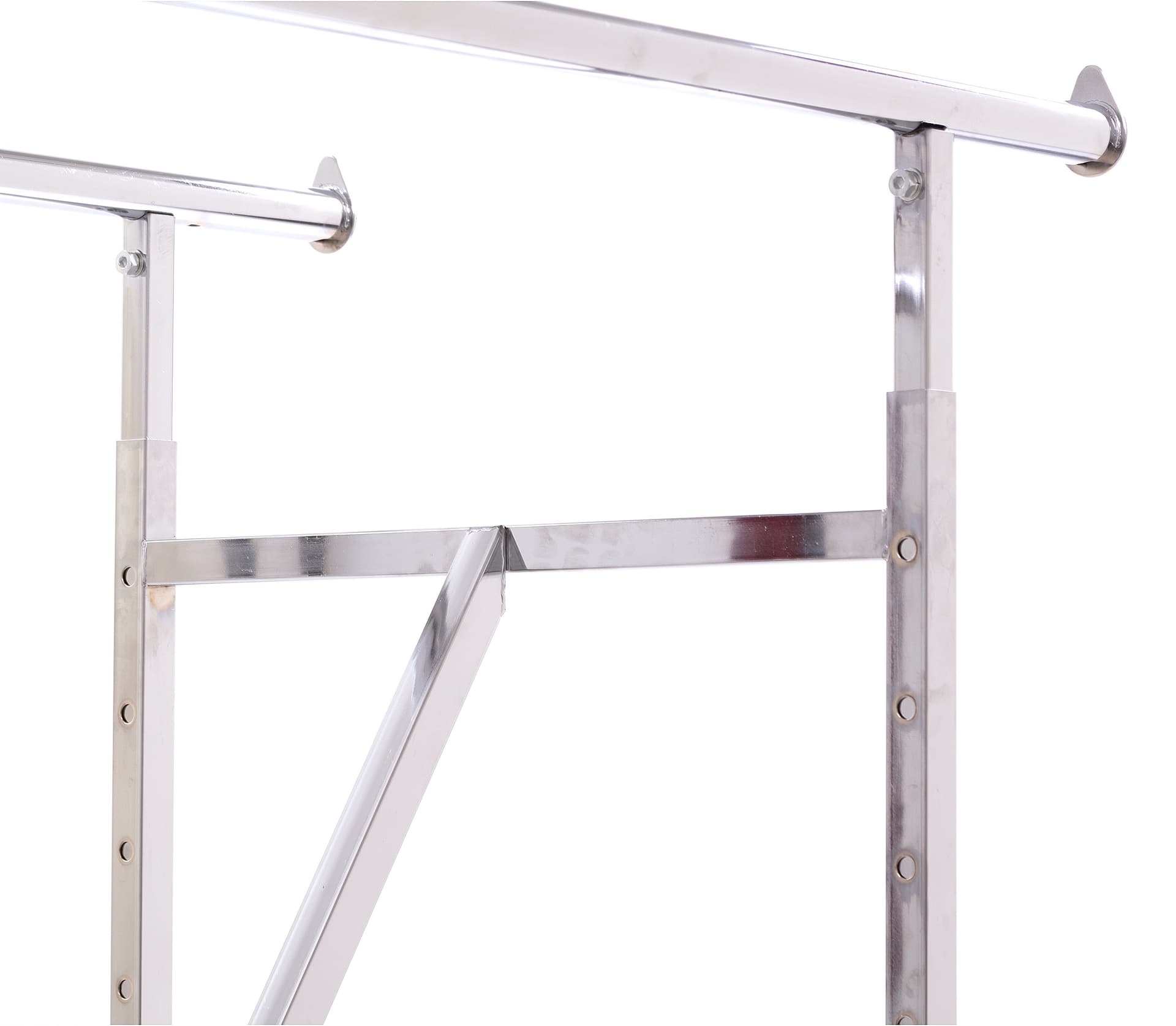 Double rail clothing rack with square shaped frame and height adjustments