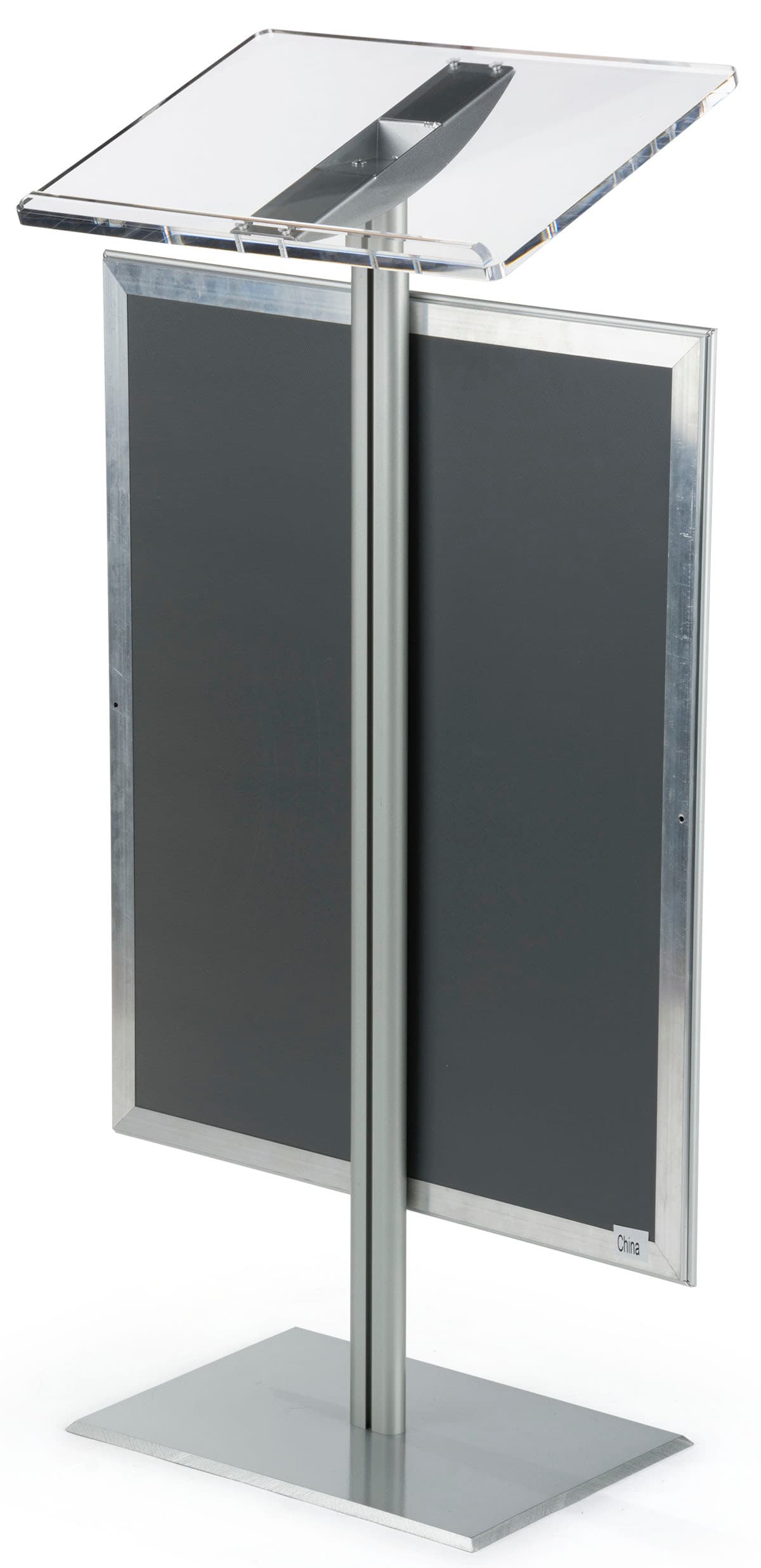 Silver Economy Lectern with Poster Frame and Clear Acrylic Reading Surface