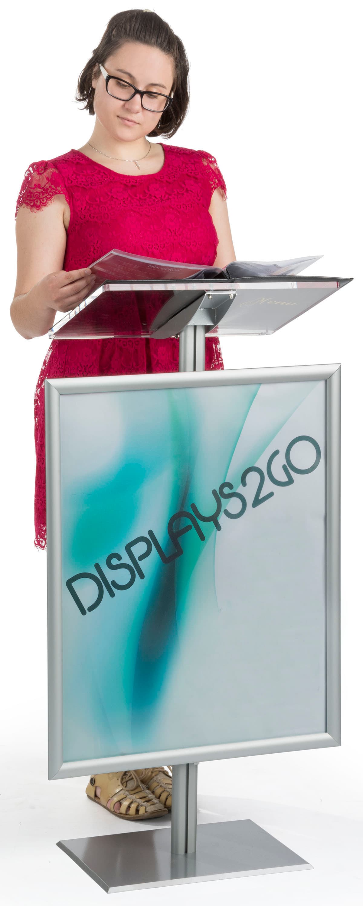 Silver Economy Lectern with Poster Frame for Advertising