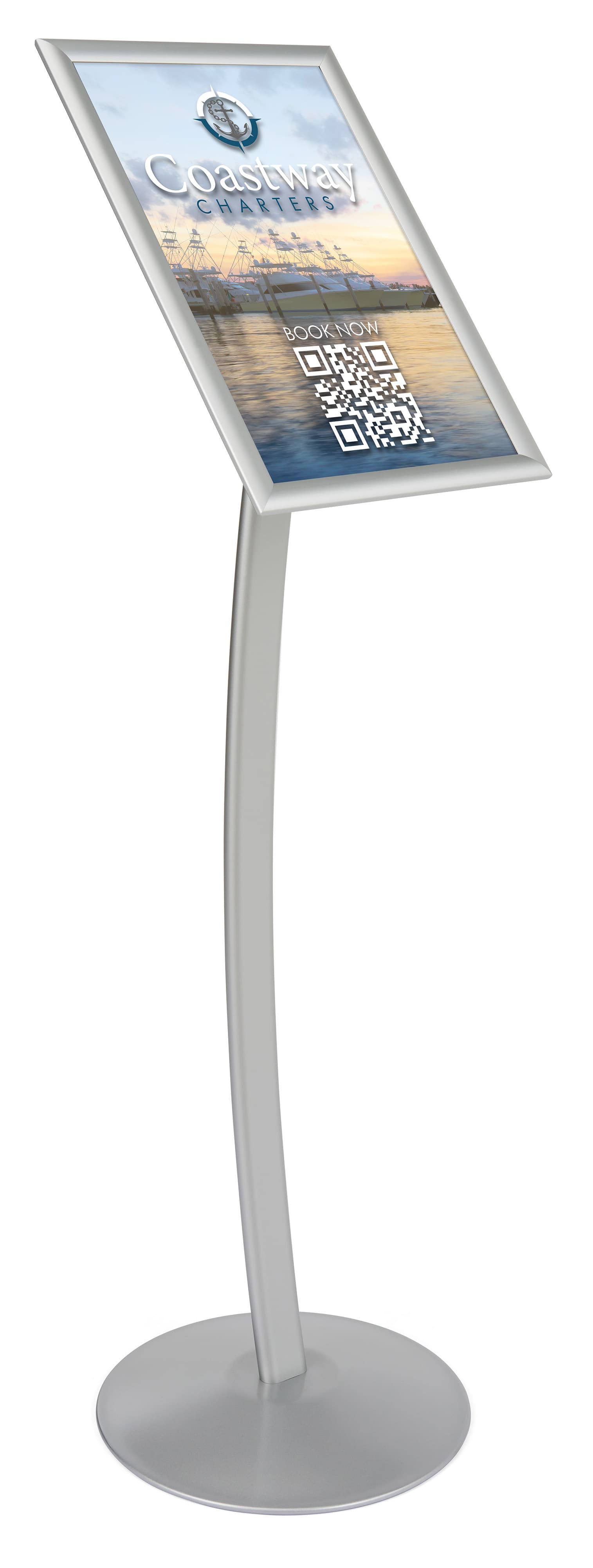Display Sign Stand In Satin Aluminum Finish