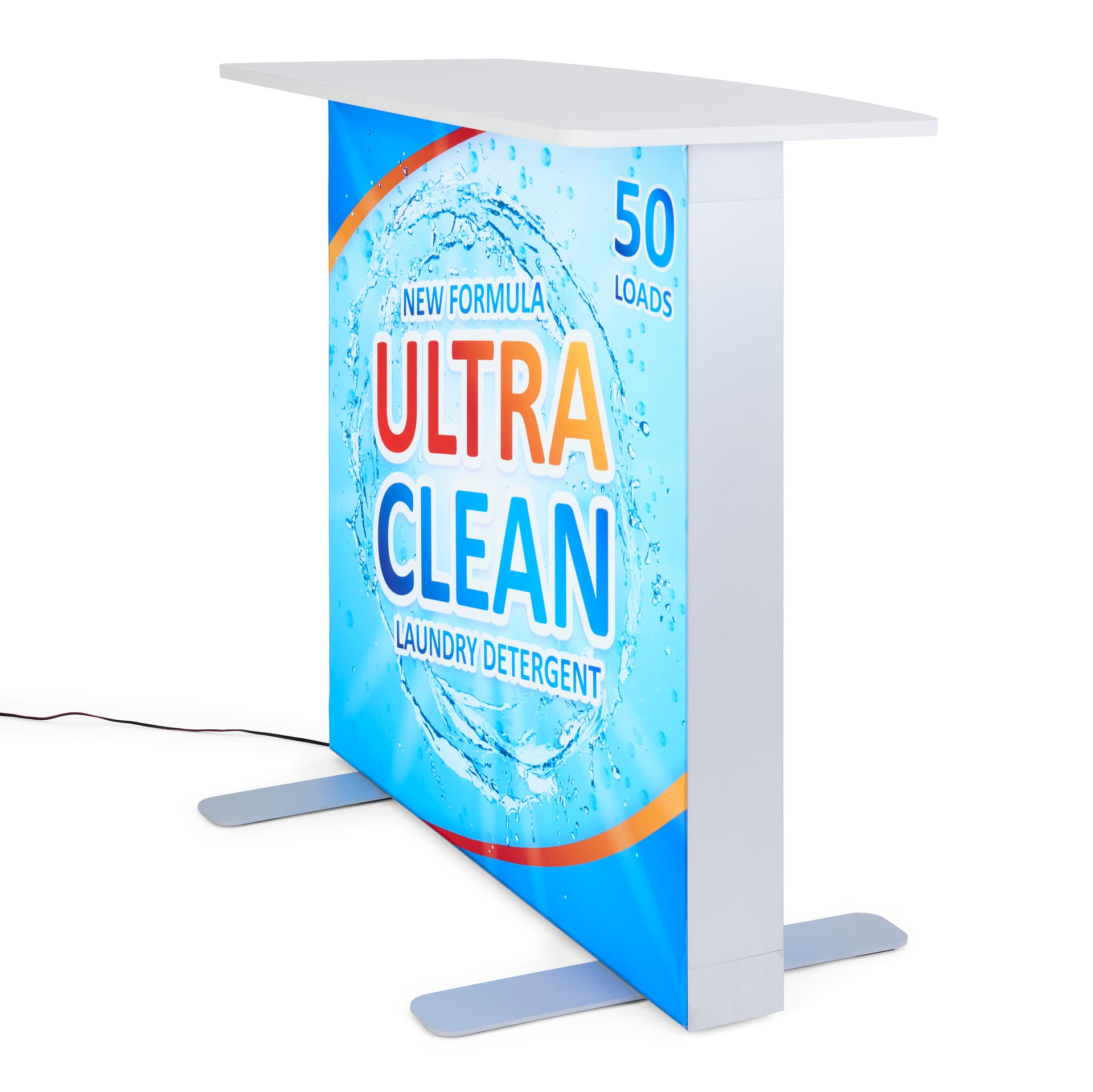 Lightbox pop up counter with front and back sided signage 