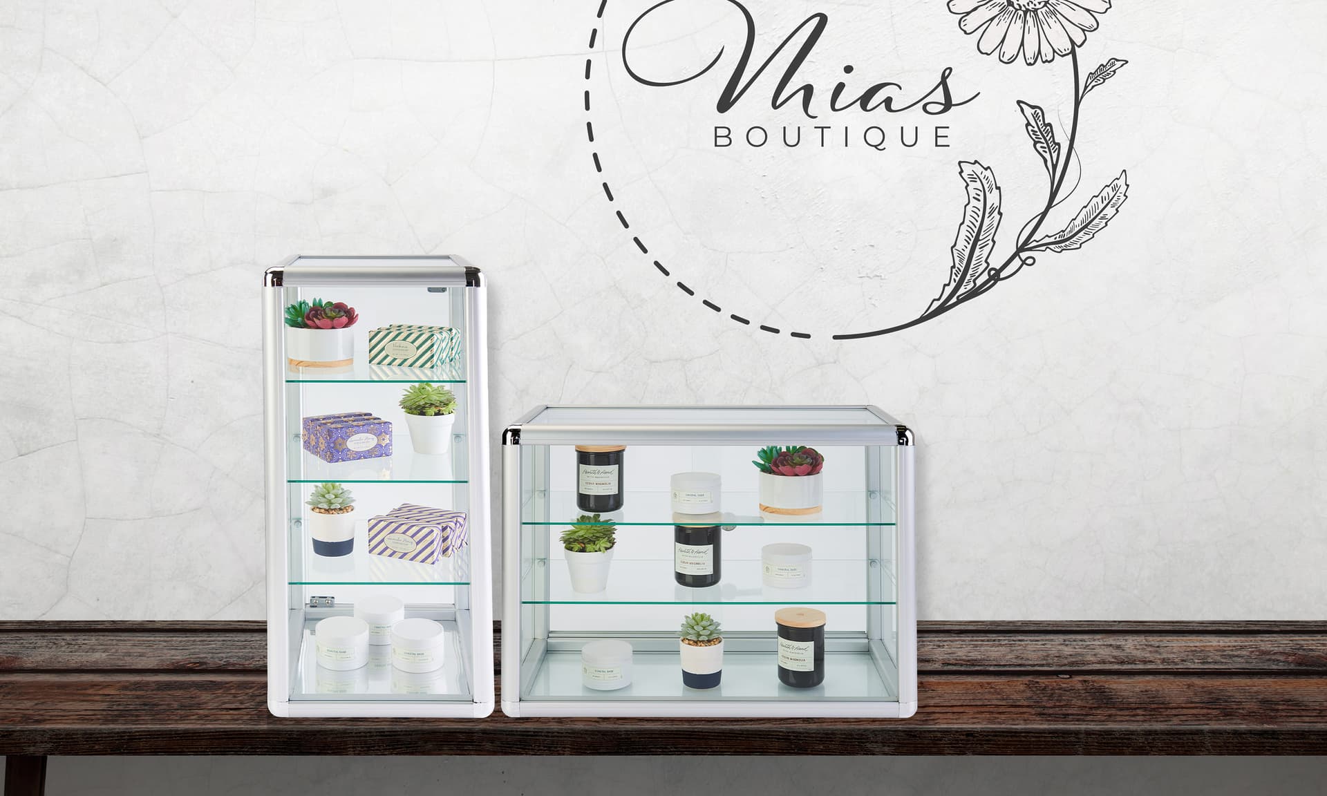 Aluminum frame glass counter showcase and key set