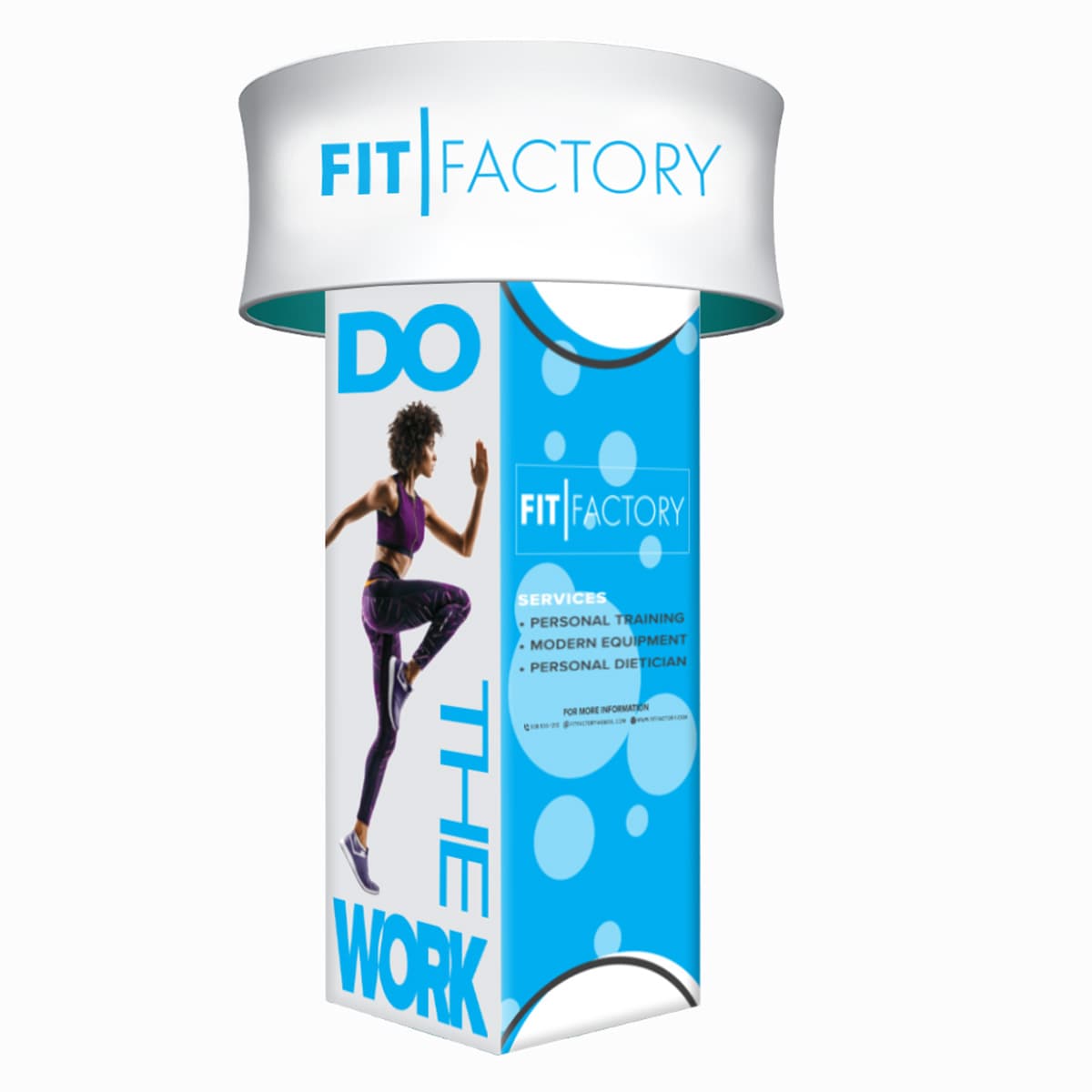 12' trade show tower replacement graphics with custom header and base