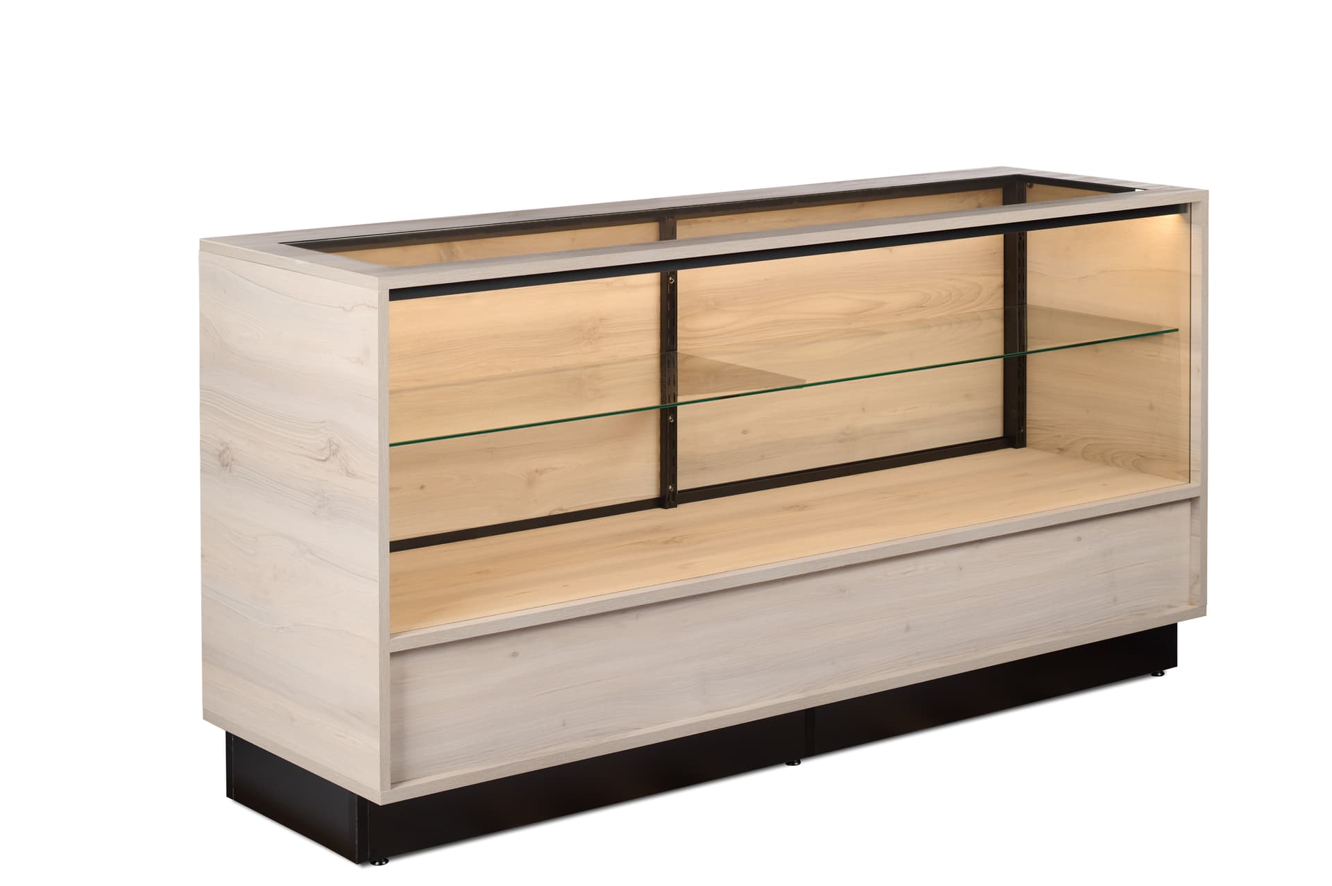 Wooden display showcase with tempered glass