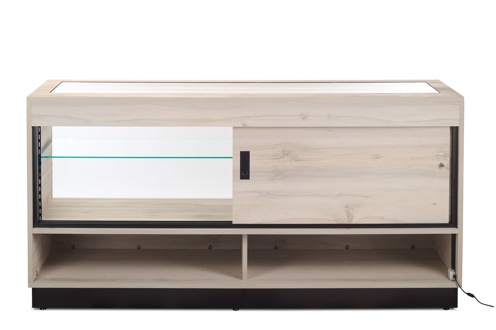 Wooden display showcase with sliding doors