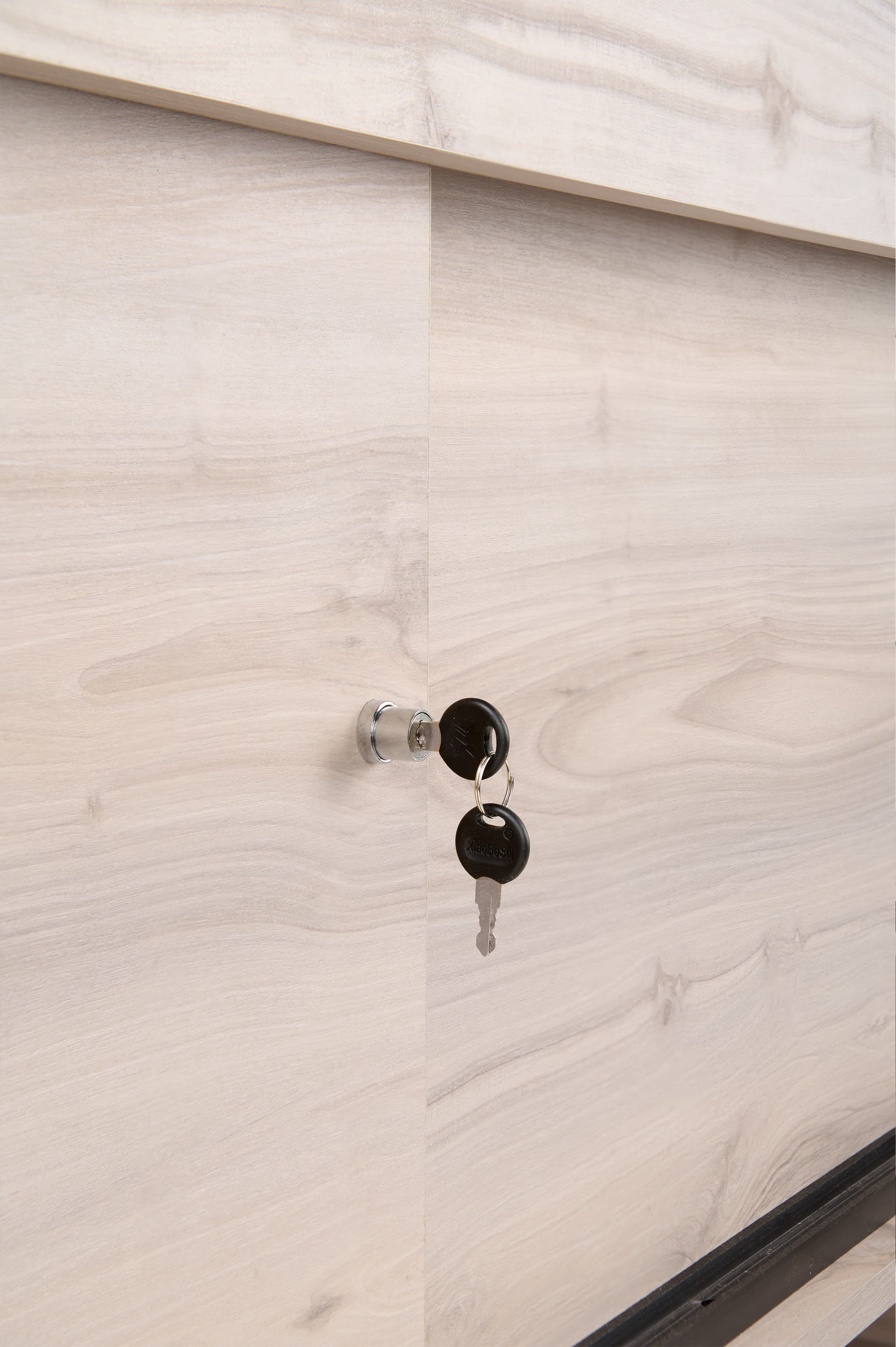 Wooden display showcase with two keys