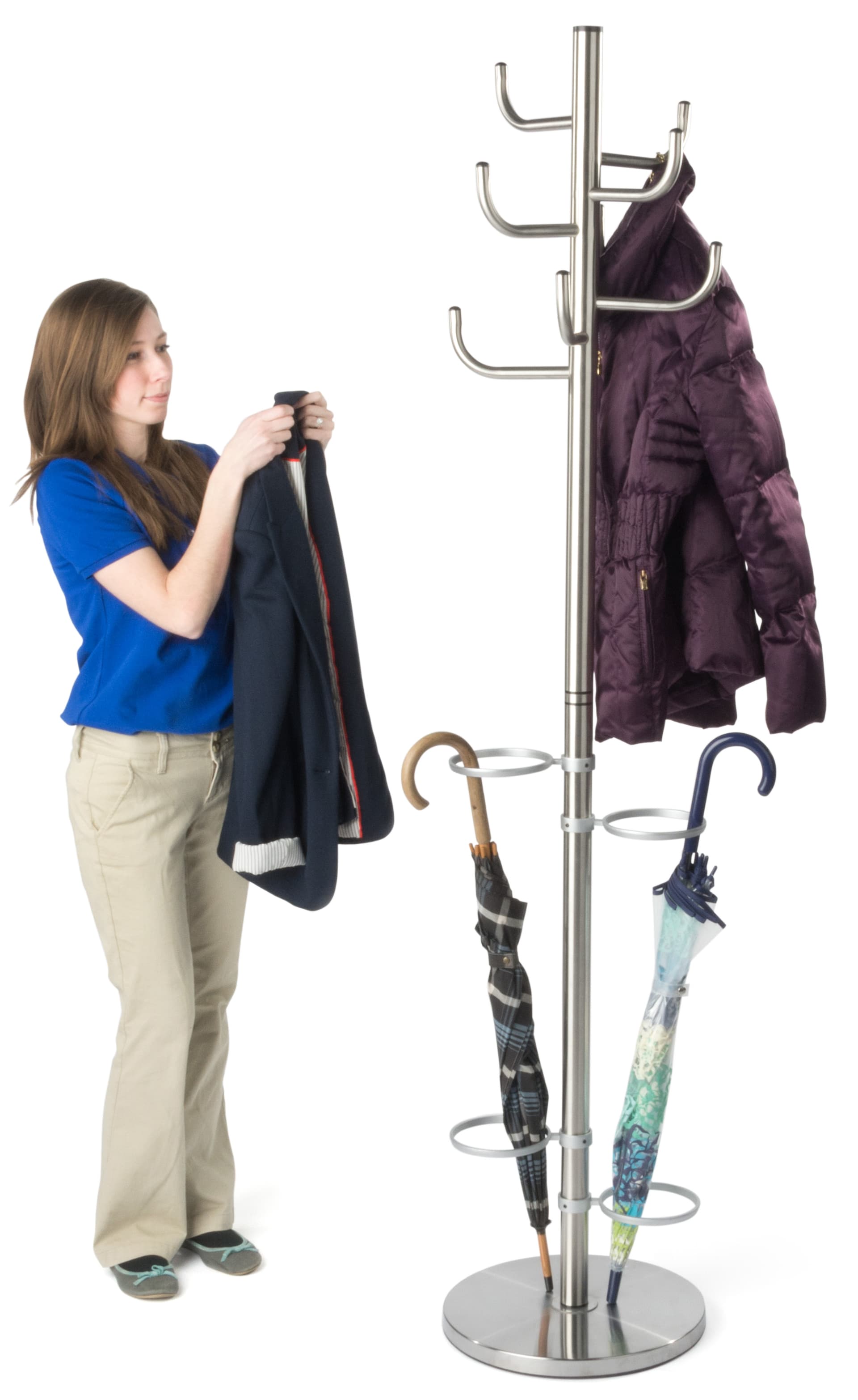 Weighted Metal Coat Rack with Umbrella Stand