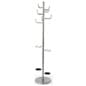 Steel Coat Hanger with 8 Curved Hooks, 2 Umbrella Holders - Silver