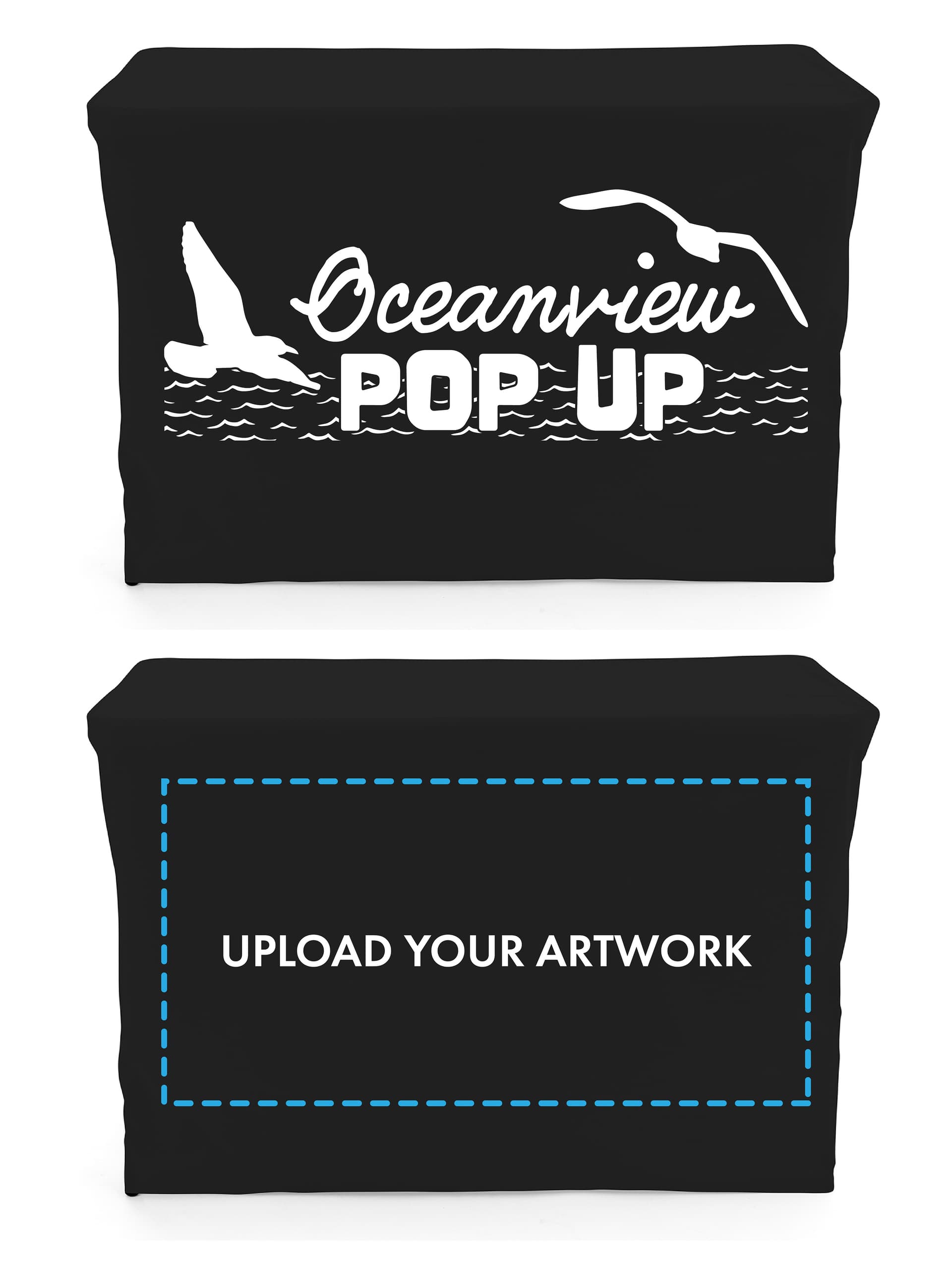 Convertible table cover with custom printing and heat transferred graphics