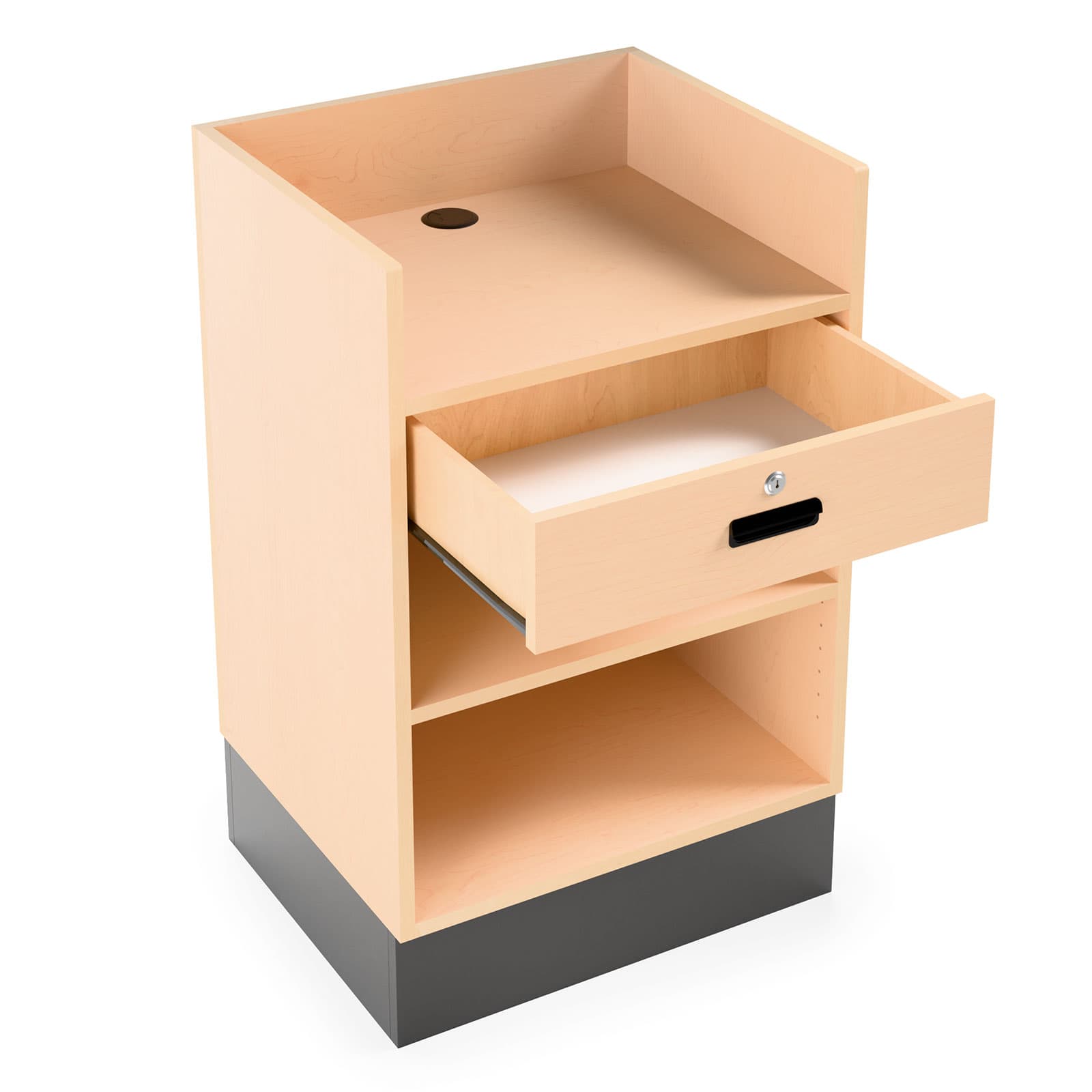 2-piece cash wrap includes a register stand with recessed top