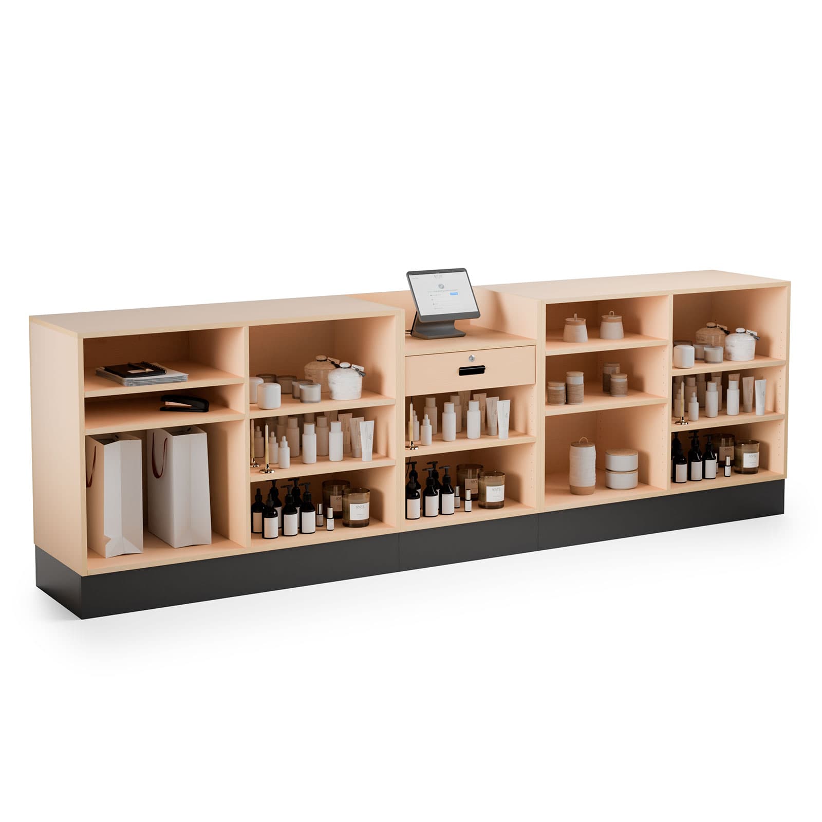 3-piece cash wrap features full storage capacity on the employee side