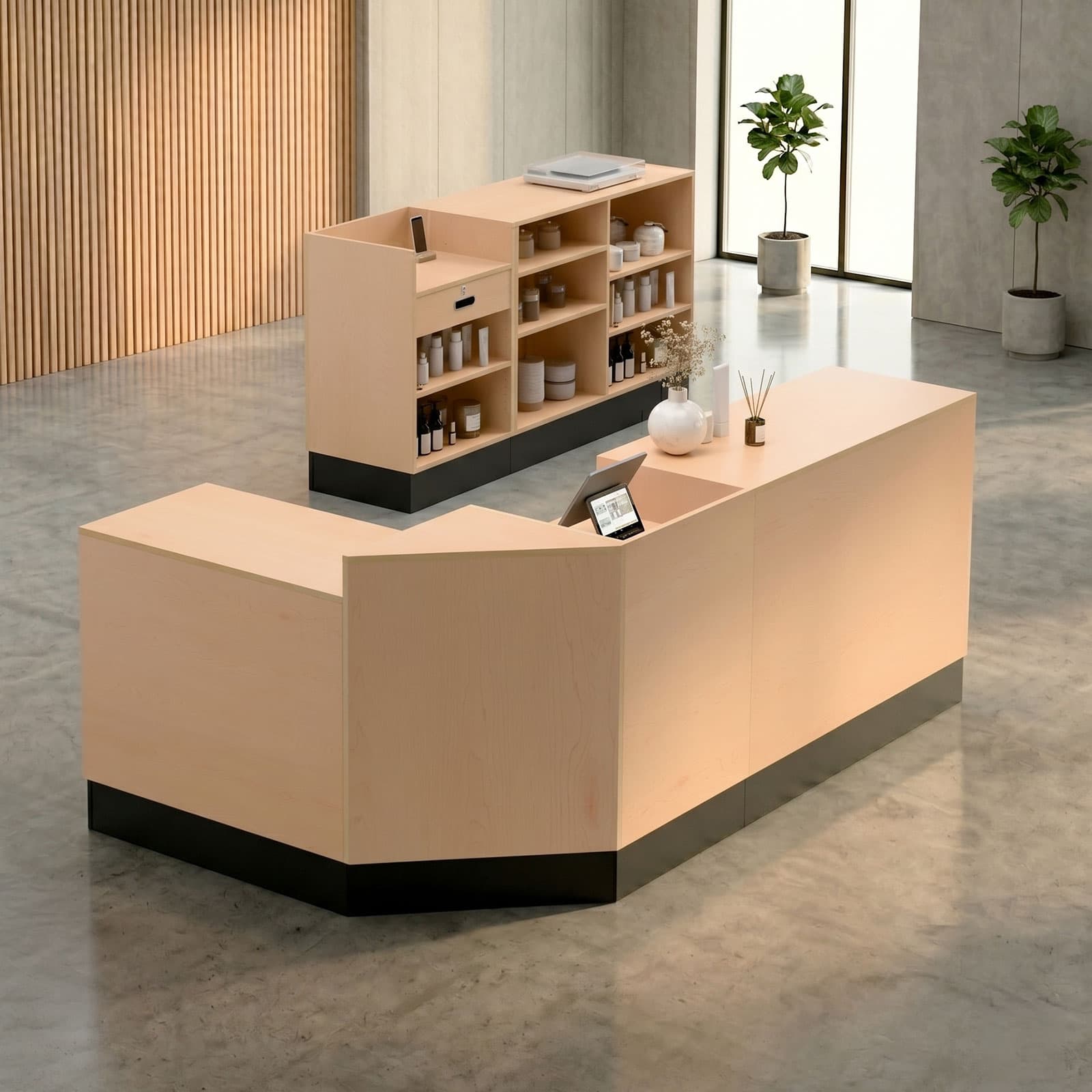 4-piece cash wrap offers a seamless presentation in retail spaces