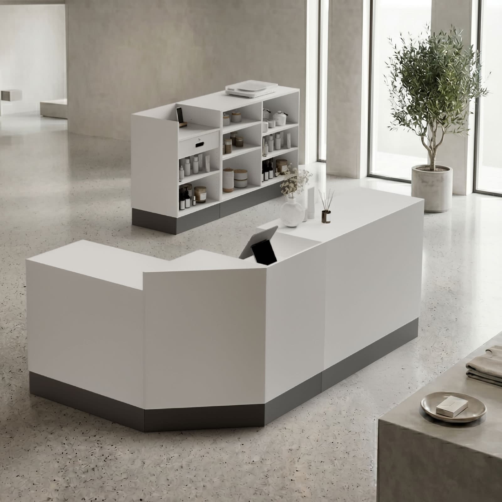 4-piece cash wrap displayed in an upscale retail environment