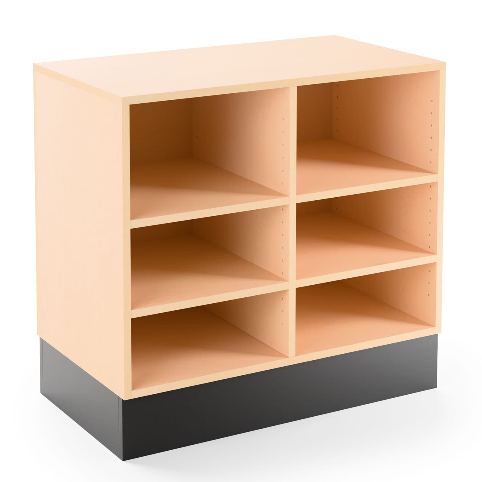 ADA-compliant sales counter features maple laminate finish with black toe kick