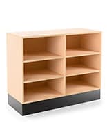 Flat top sales counter with open storage features durable maple laminate finish