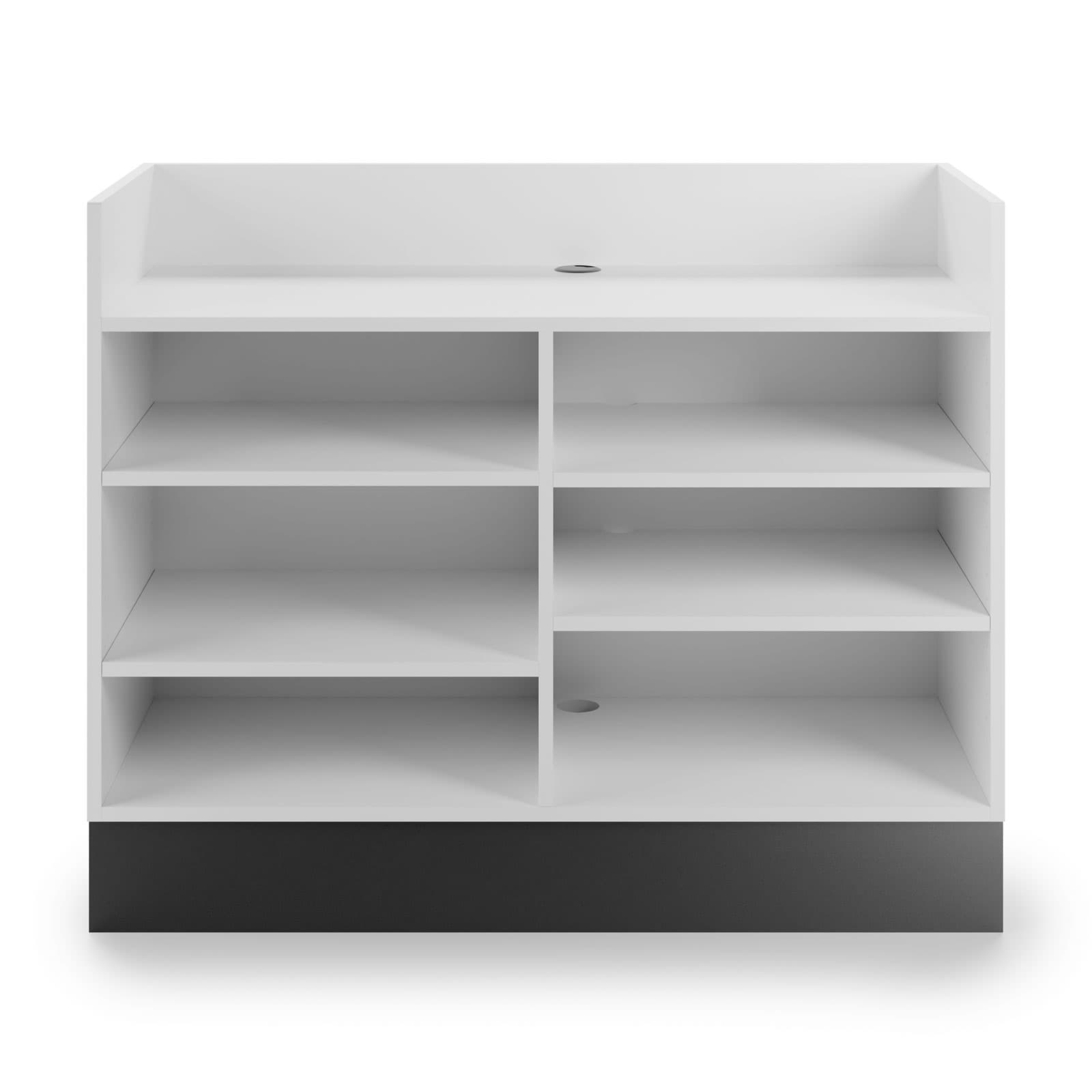 Recessed top sales counter with open storage lets you adjust the shelves as you see fit