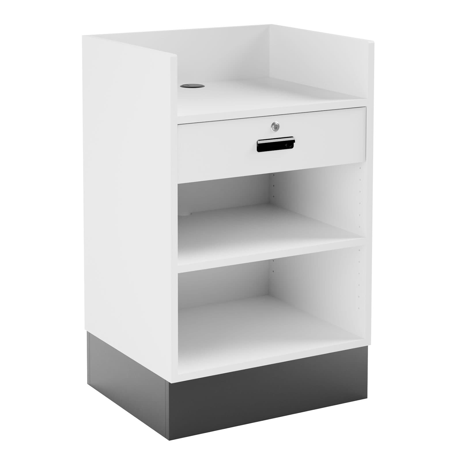 Register stand with recessed top in satin white finish
