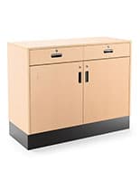 Flat top sales counter with lockable storage can be used alone or as part of a cash wrap