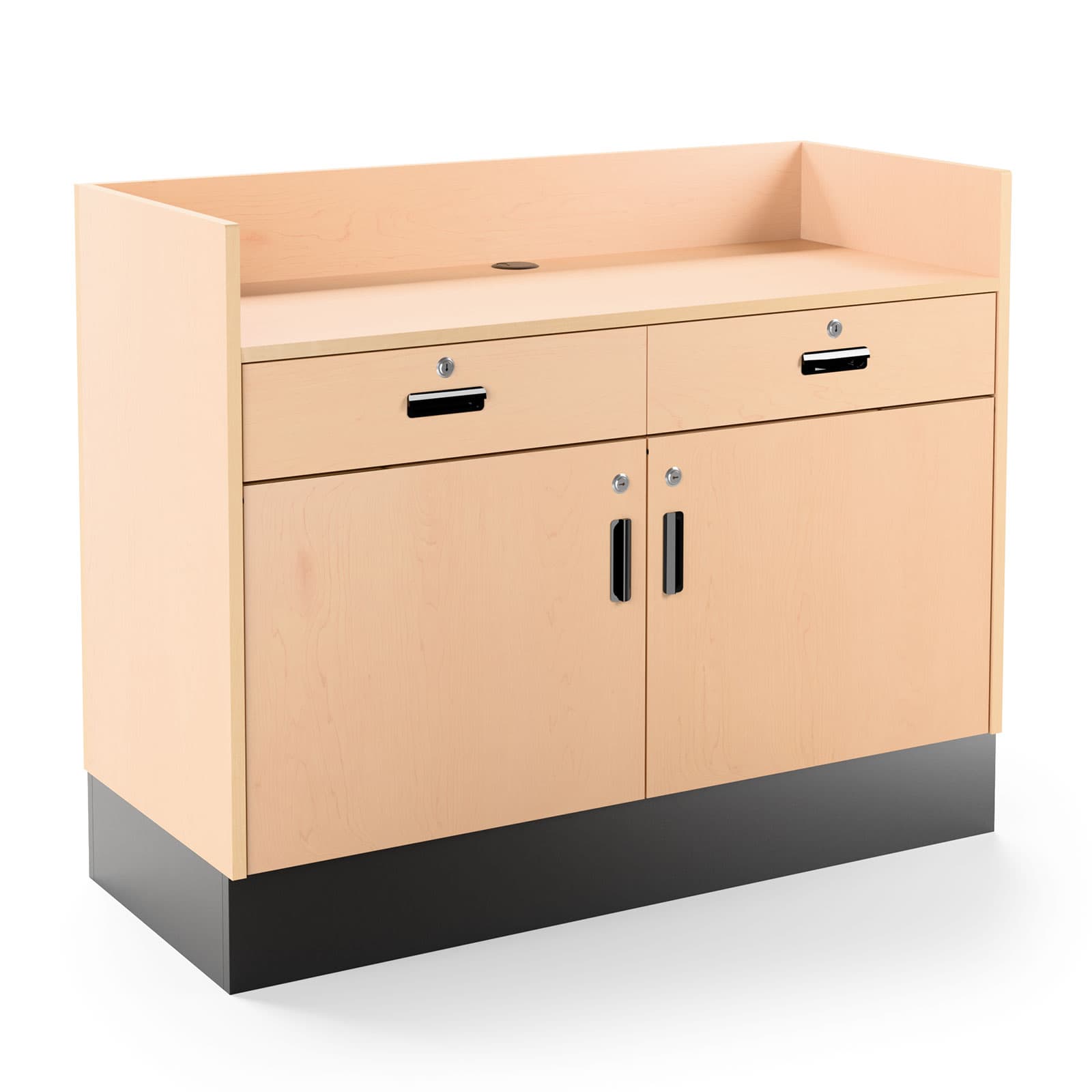 Recessed top sales counter with lockable storage for retail POS operations