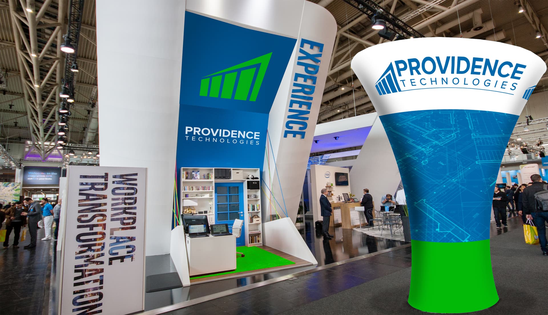 Custom printed cyclone booth divider stands 11 feet tall