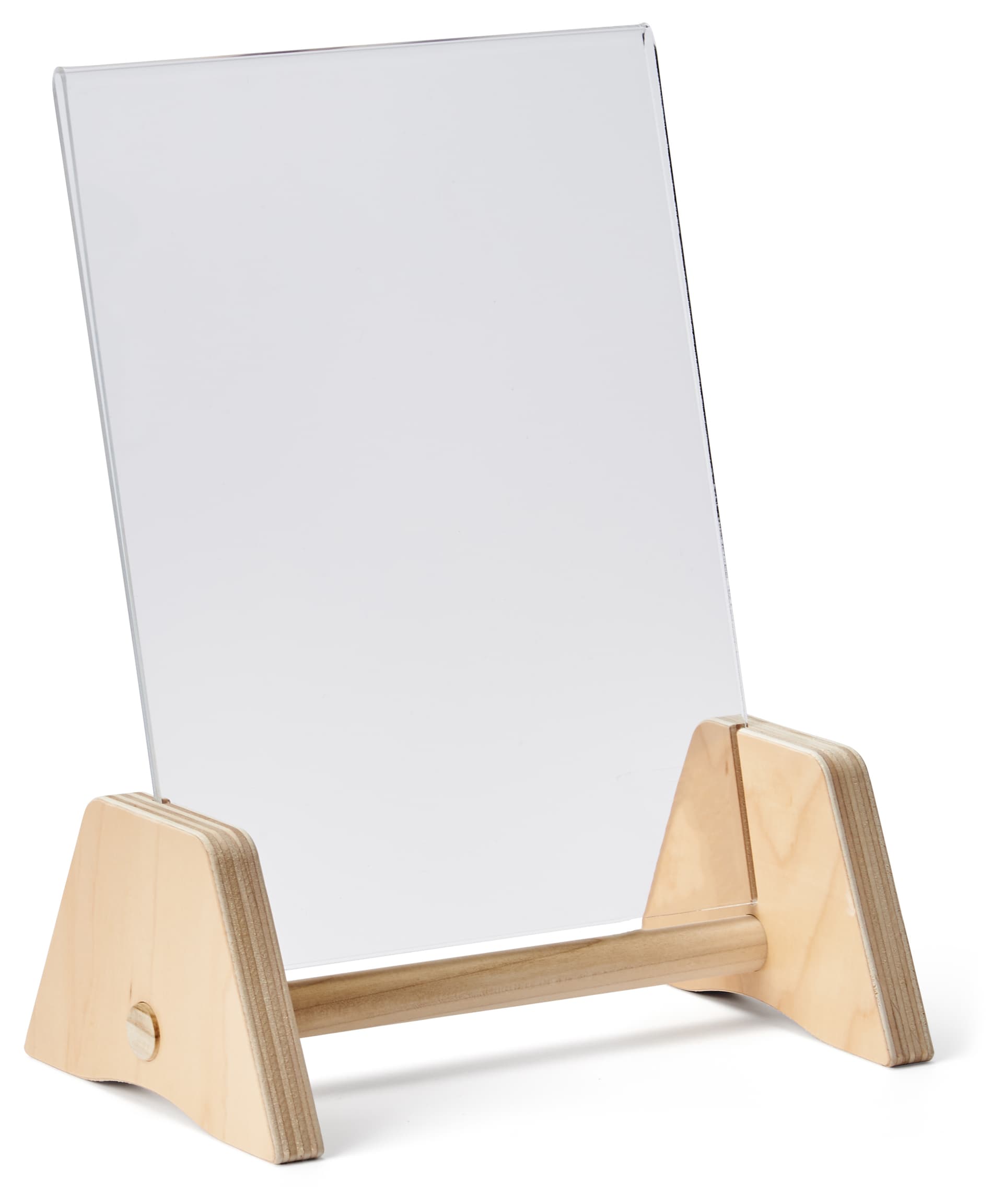 Wooden countertop sign holder with portrait orientation 