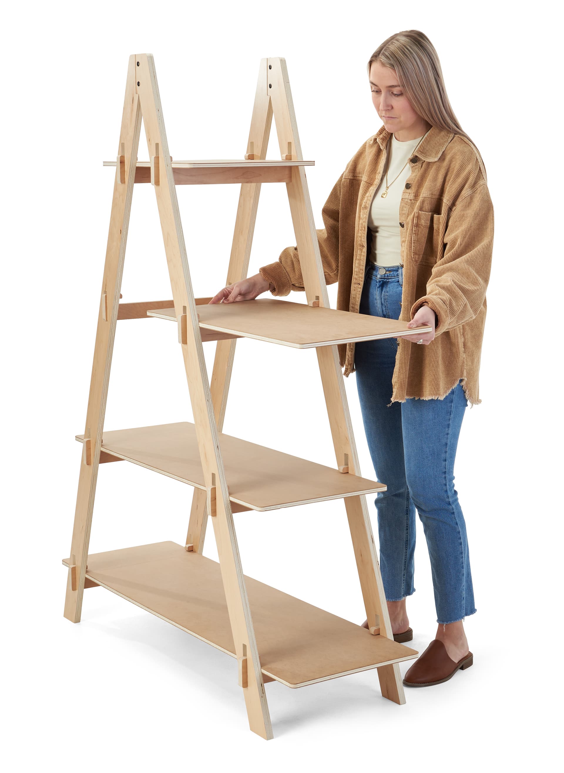 A-frame shelf with a height of 65 inches and a width of 47 inches