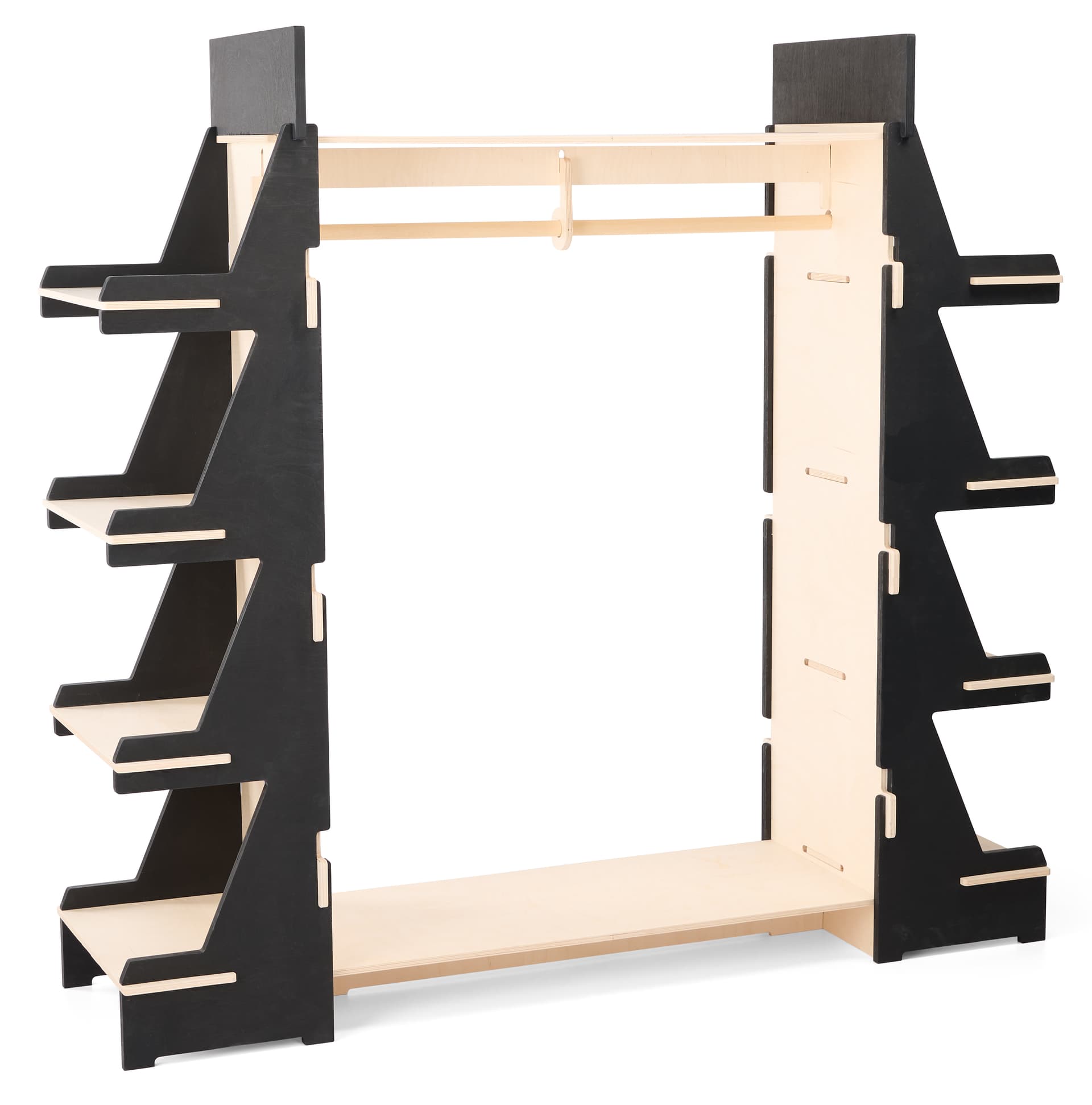 Clothing rack with shelves with clothing rack and side shelving