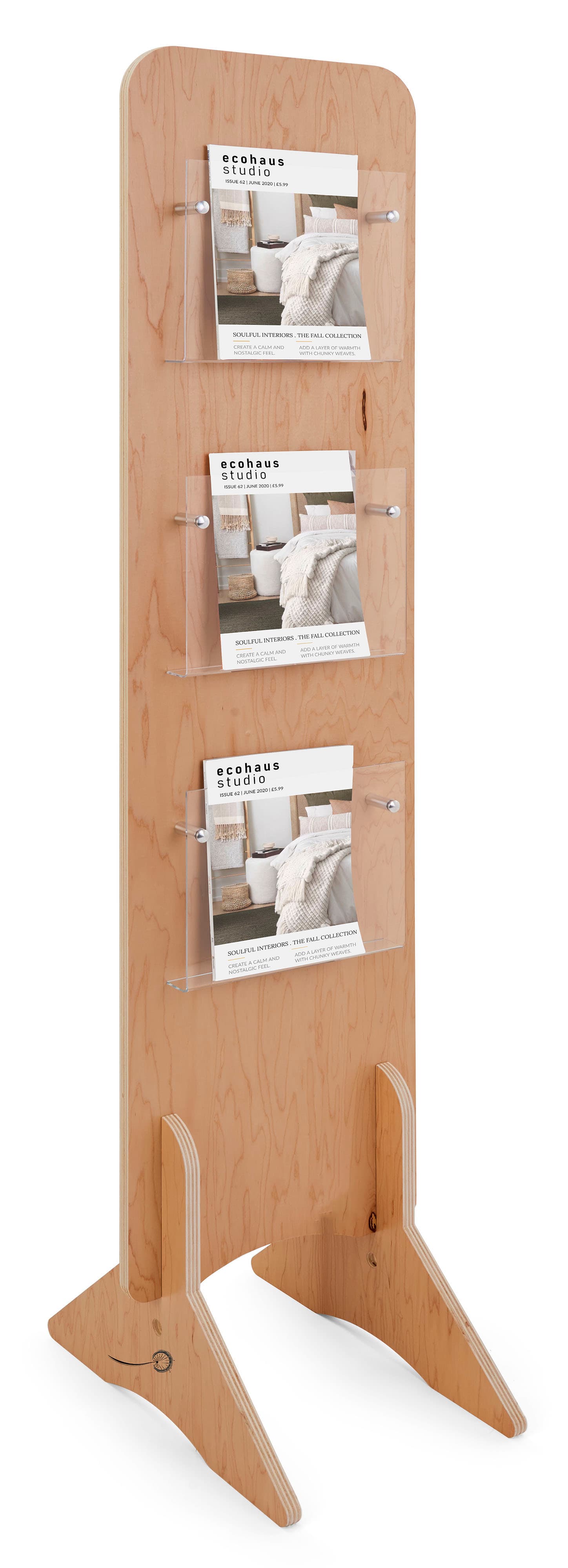 Knockdown wood literature stand with collapsible design 