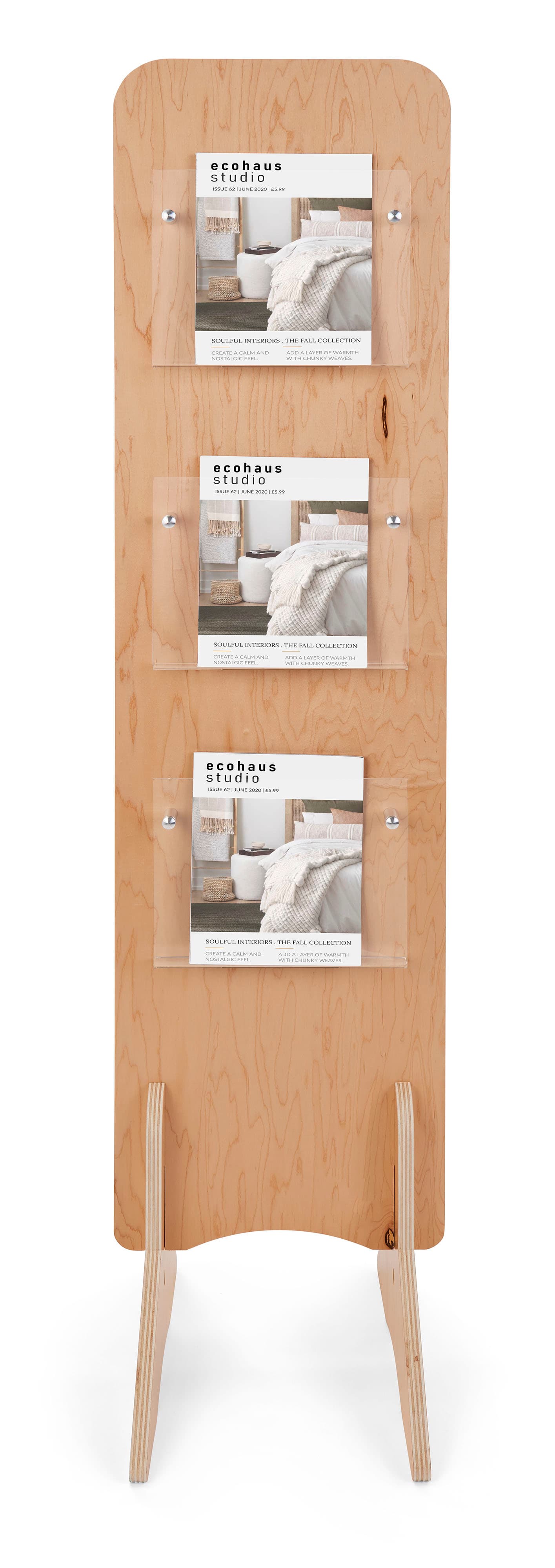 Knockdown wood literature stand with 11 x 9 display pockets 