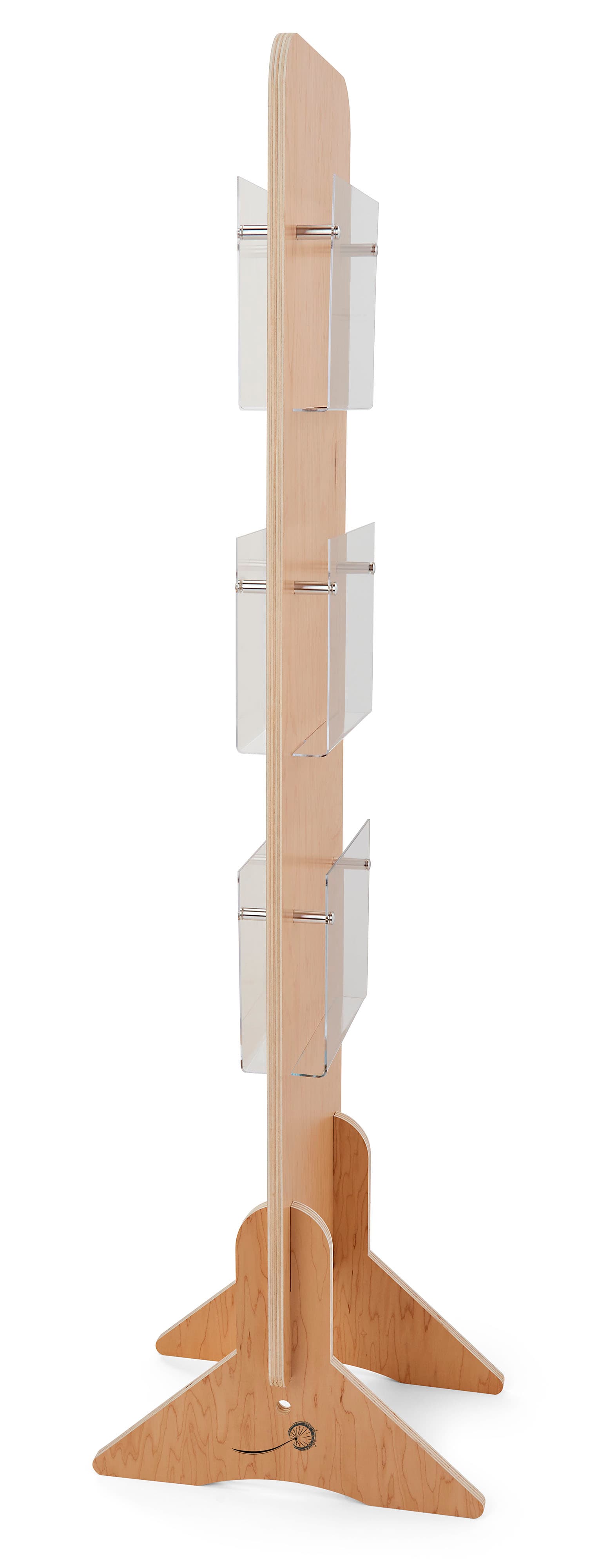 Double-sided knockdown wood literature stand with floor standing placement 