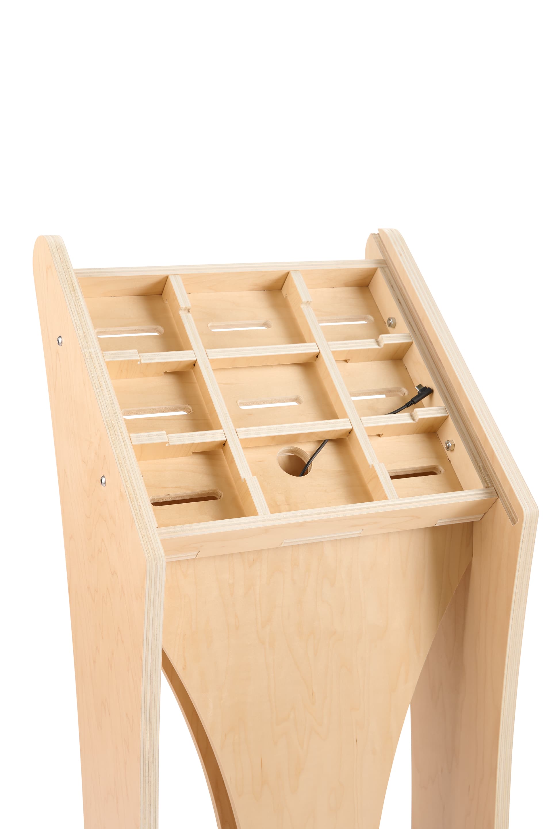 Wooden iPad floor stand with cord management