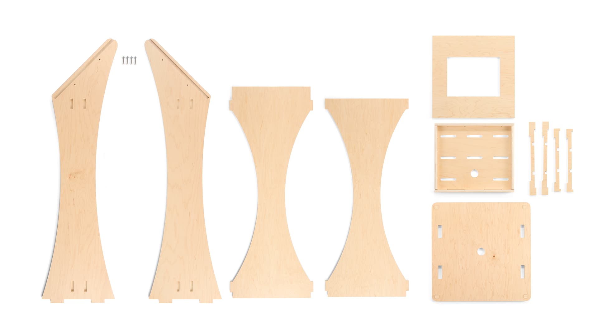 Wooden iPad floor stand ships flat in eco-friendly packaging