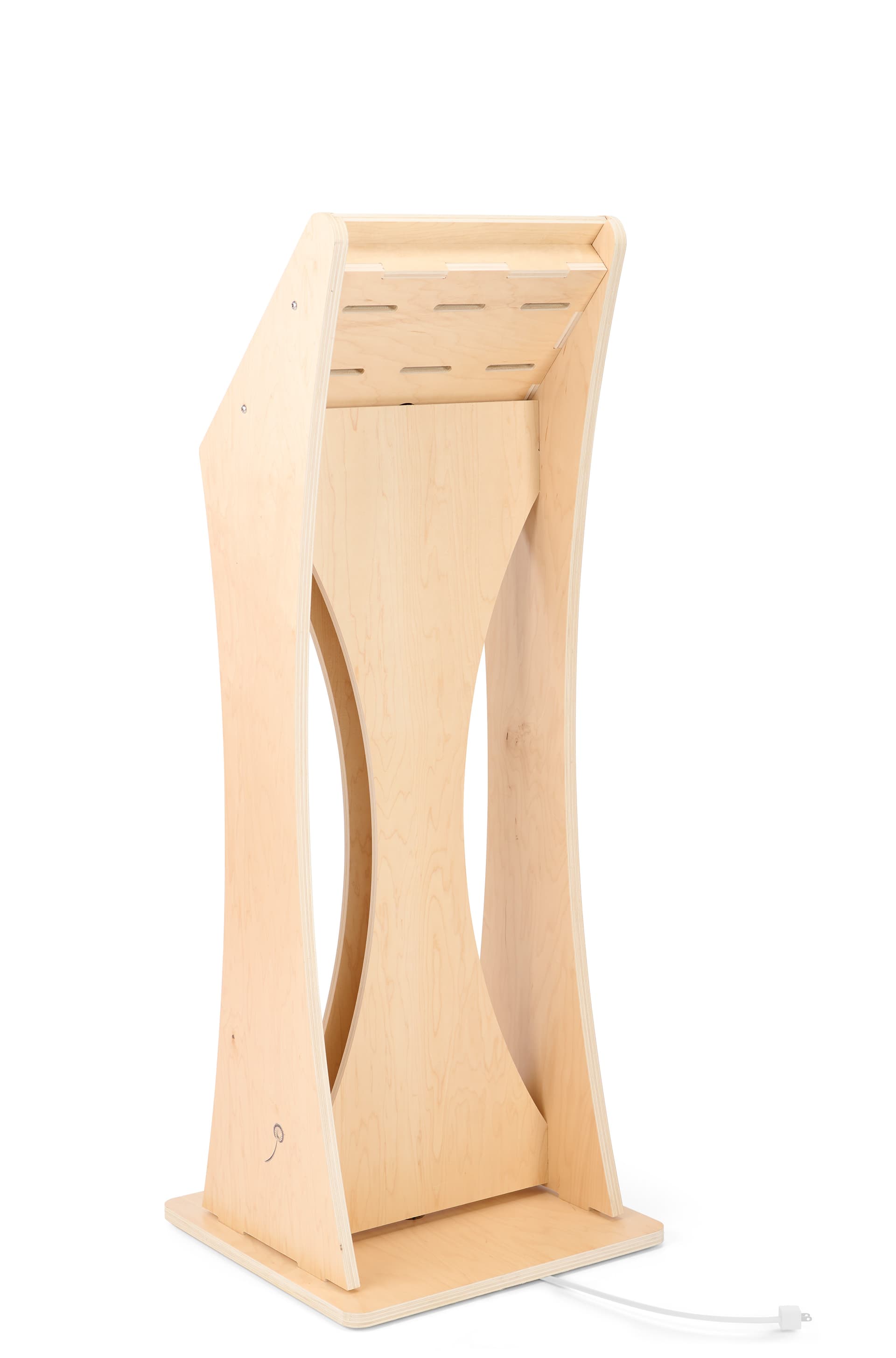 Wooden iPad floor stand with cord management