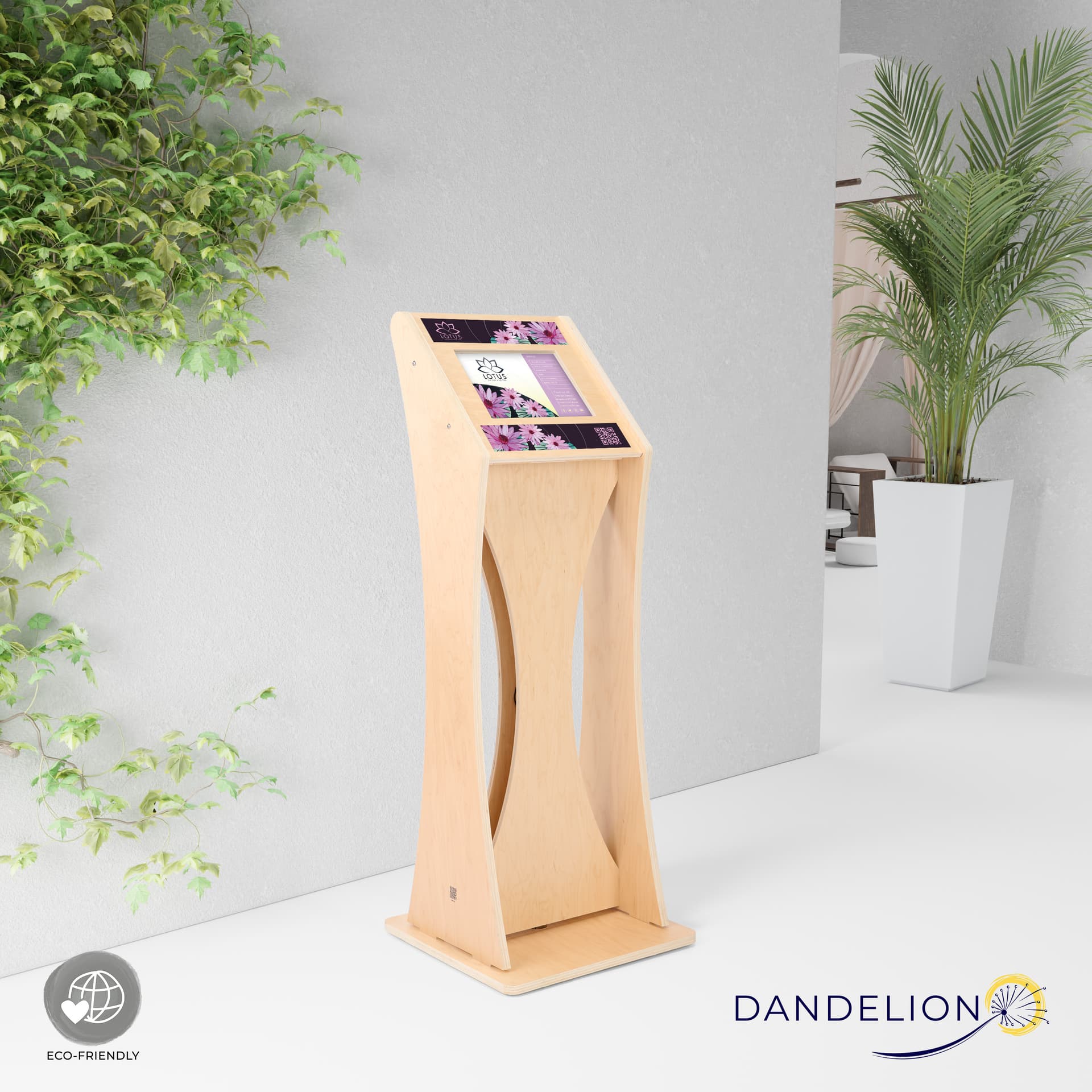 Wooden iPad Kiosk with Graphics and minimal assembly required