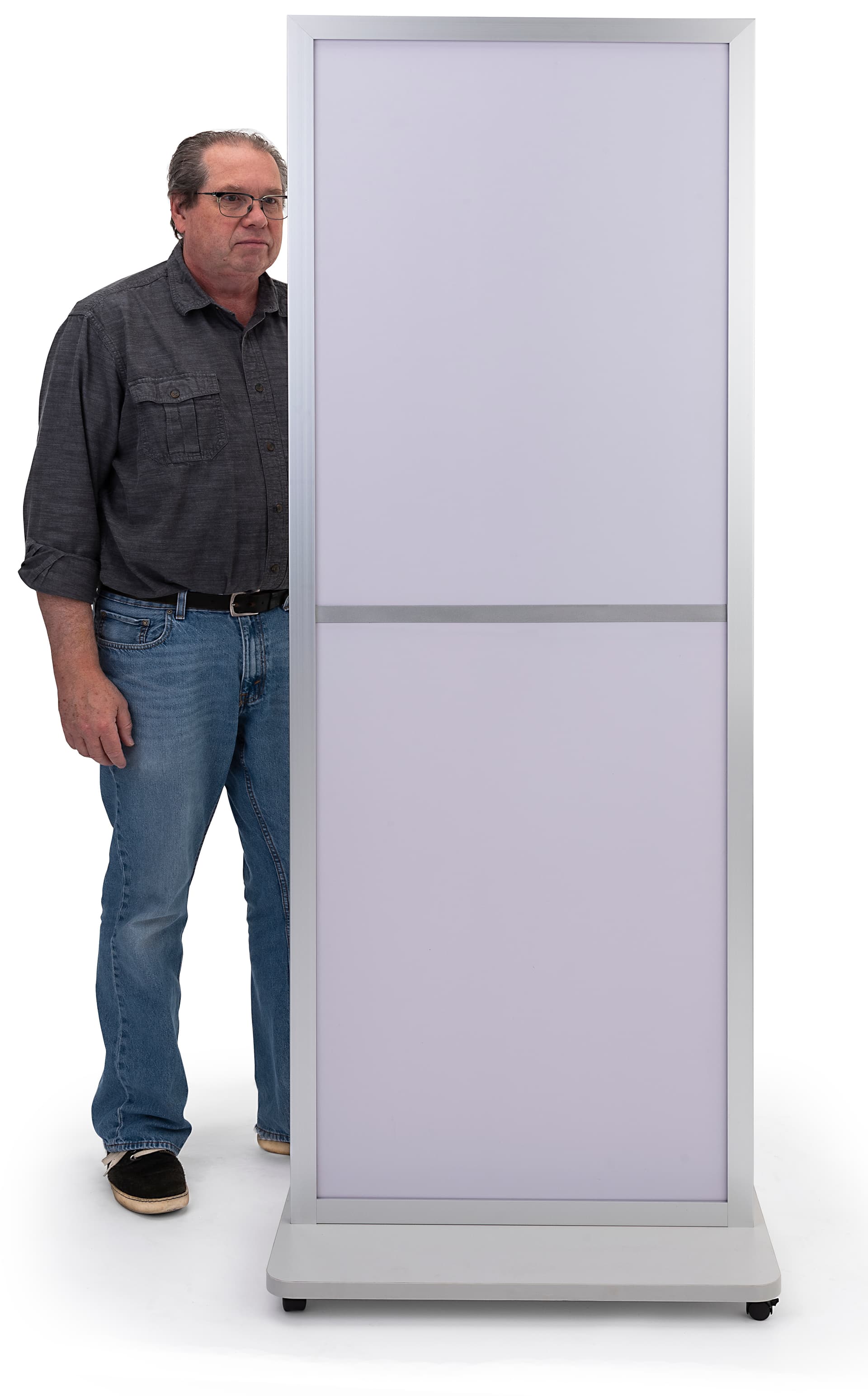 Fixed-width 2-sided portable poster stand with opaque screen