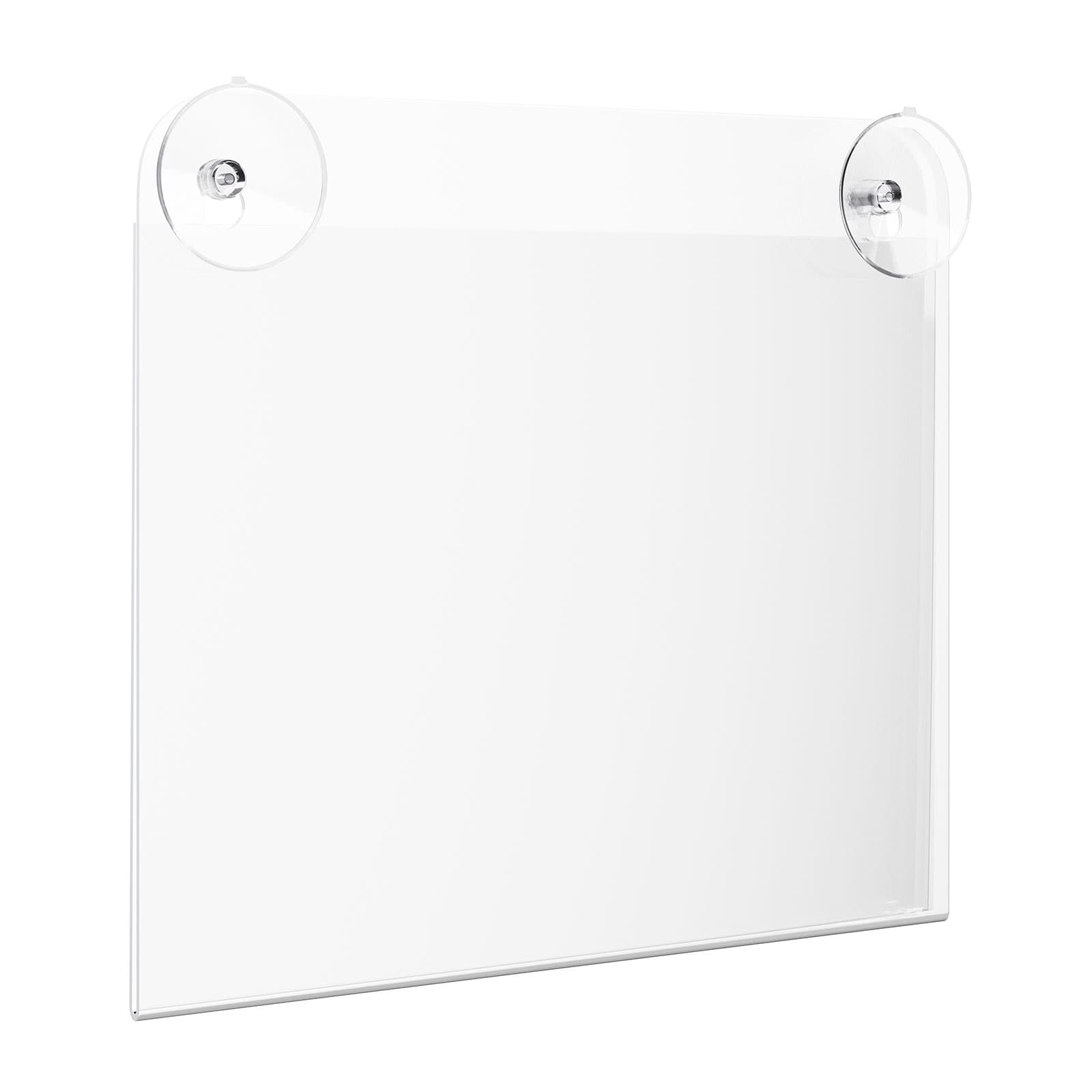 Glass mount sign holder displays letter-size inserts in landscape format