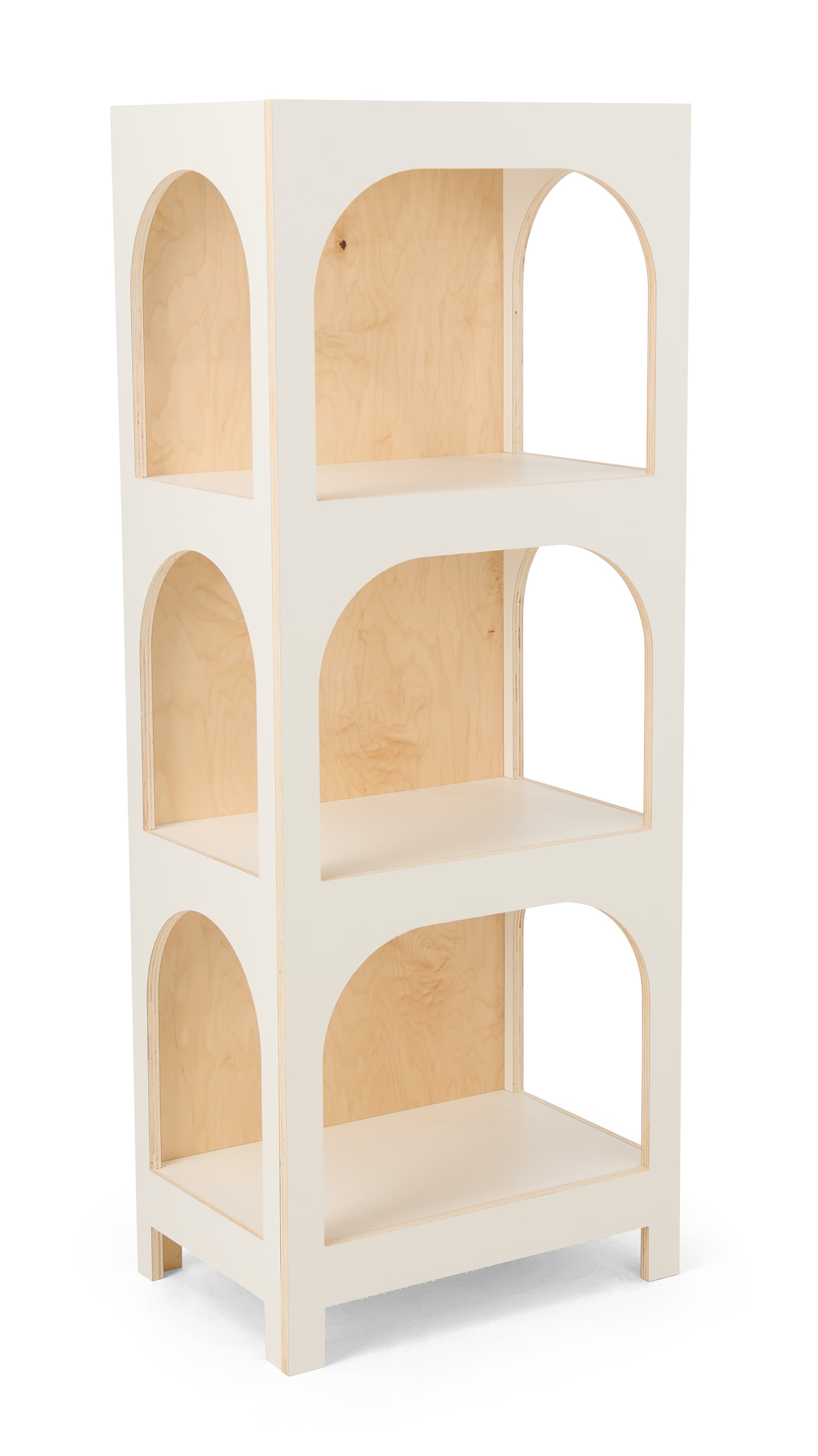 Arch display shelf with 3-sided shelf access