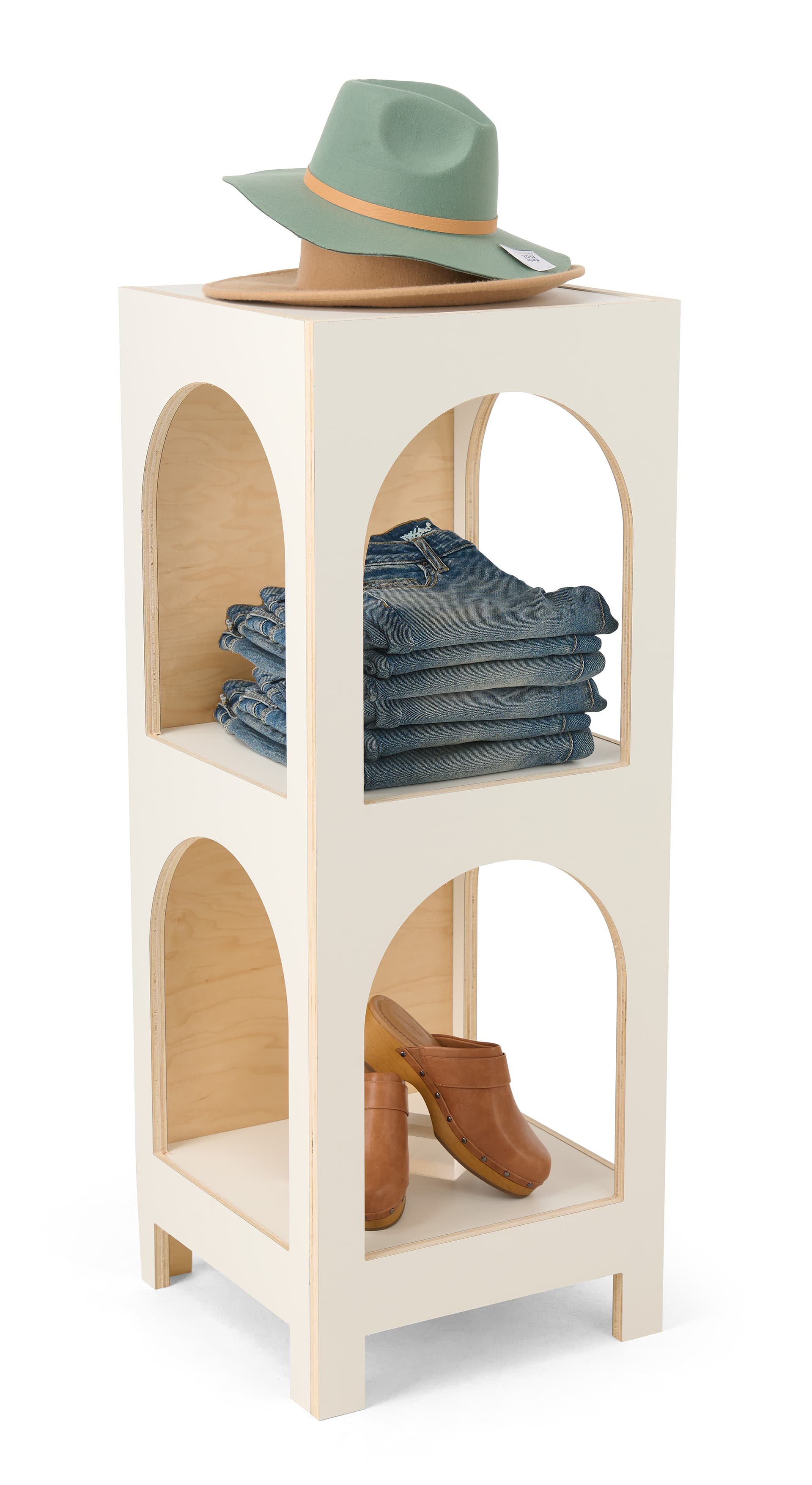 Arch display shelf with modular design