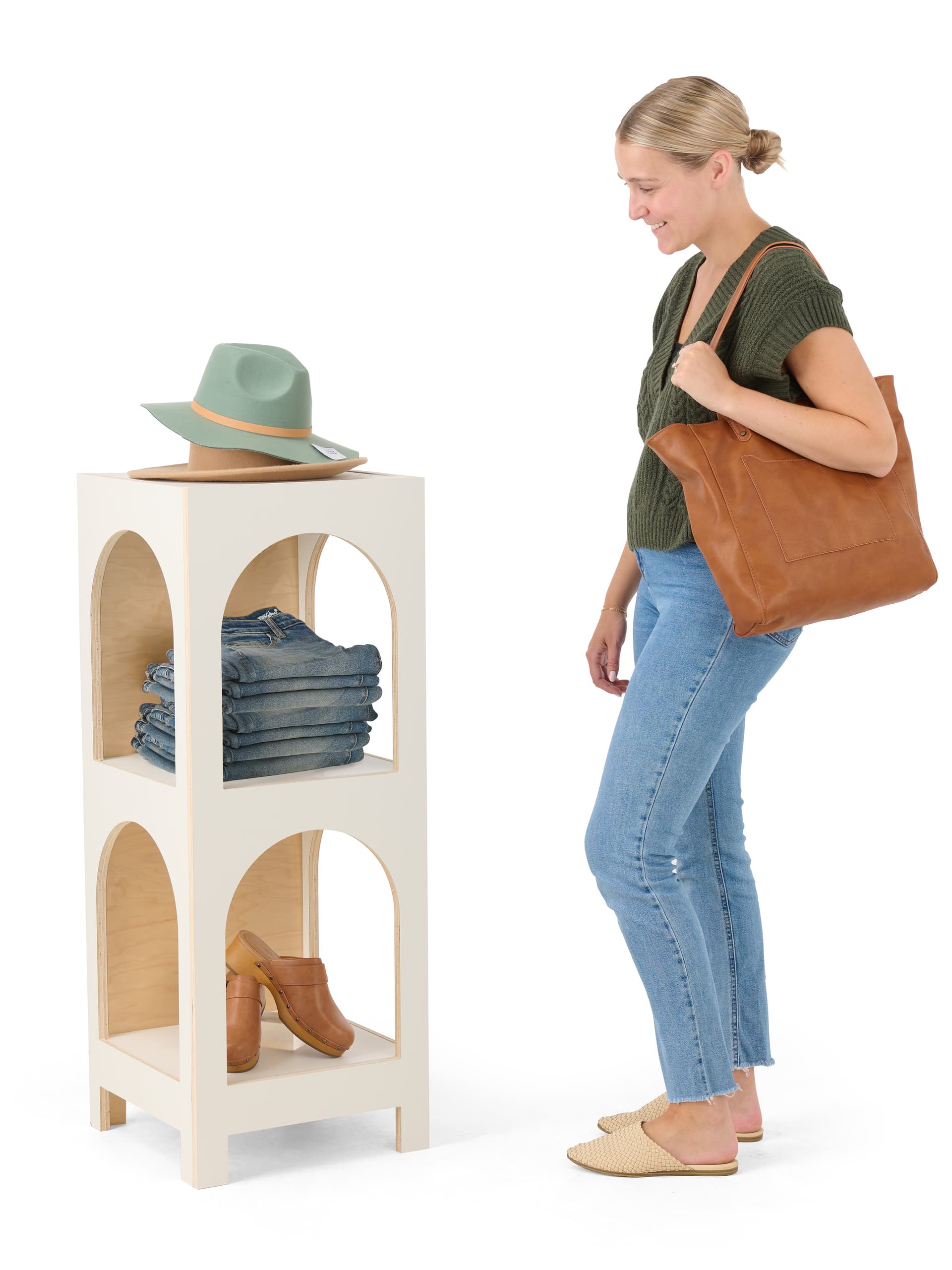 Arch display shelf with overall height of 40 inches tall