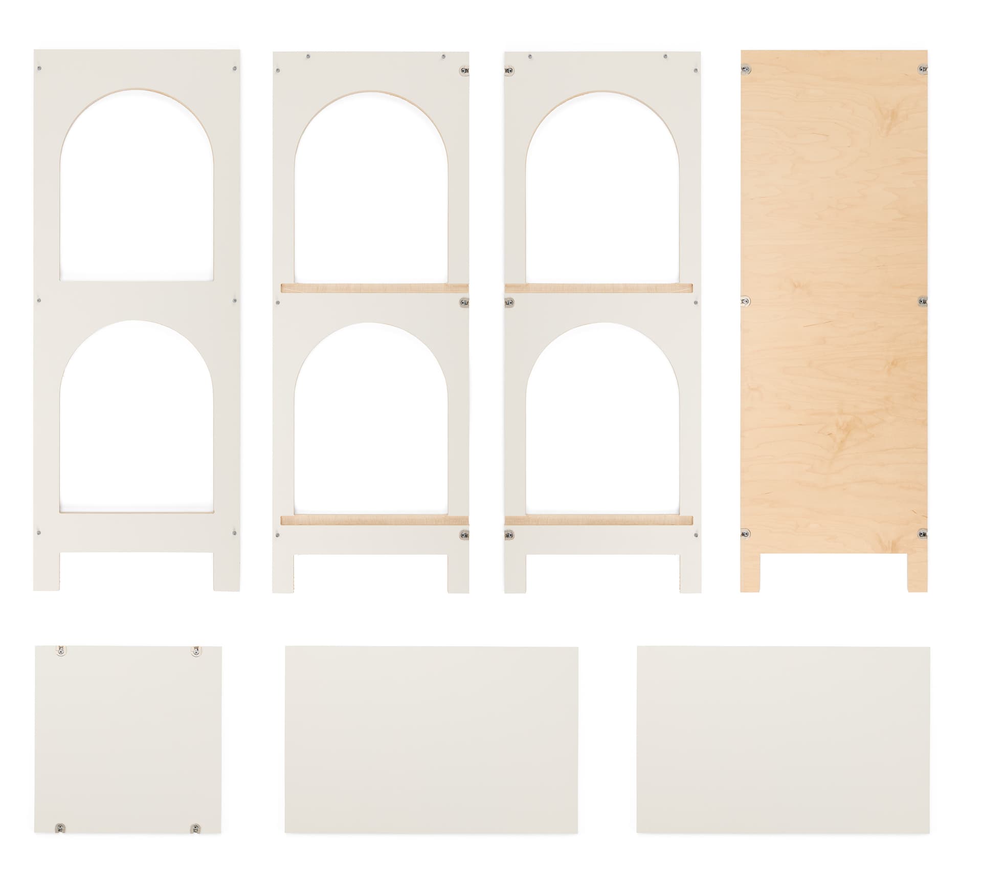 Arch display shelf with knockdown design