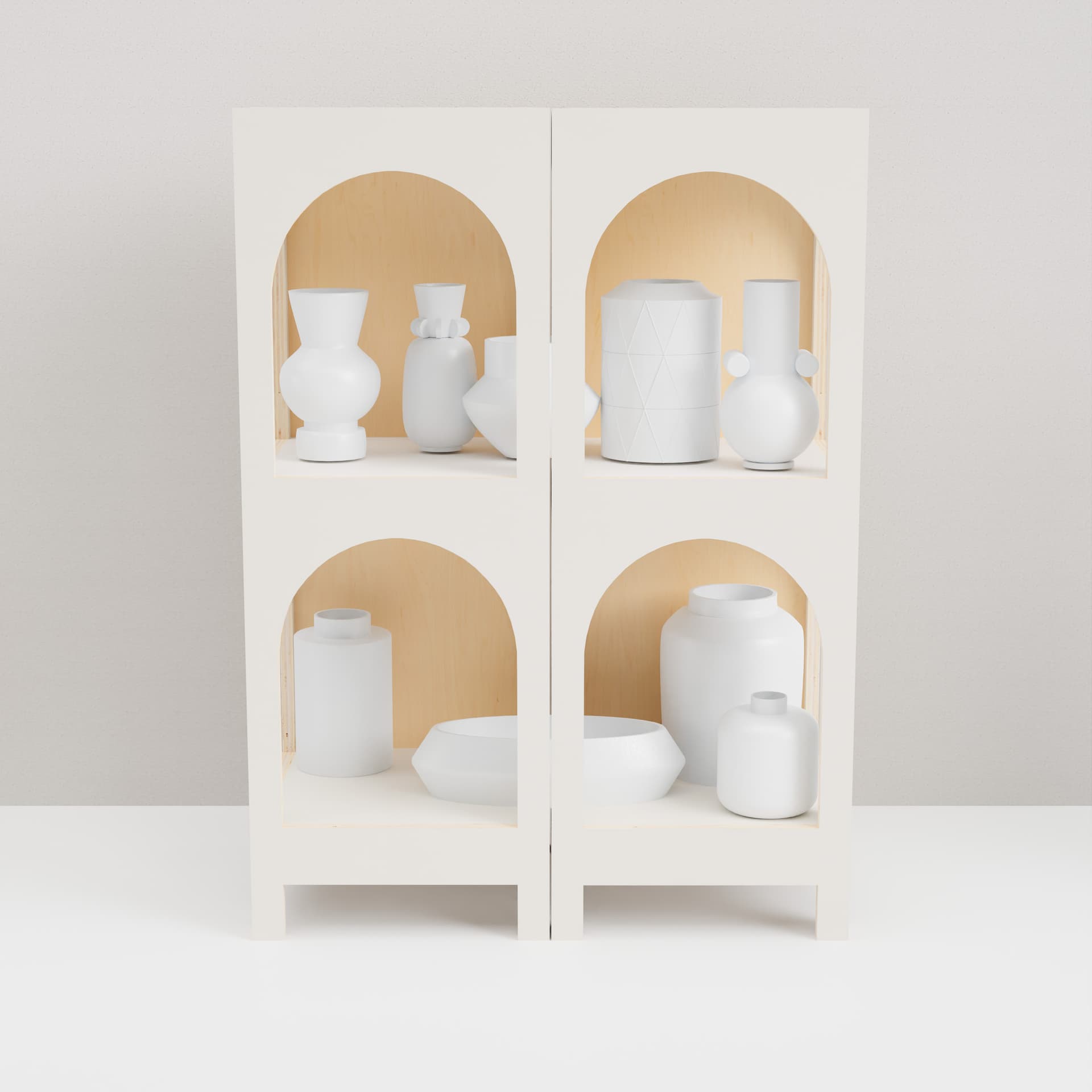 Arch display shelf with no exposed hardware for seamless look