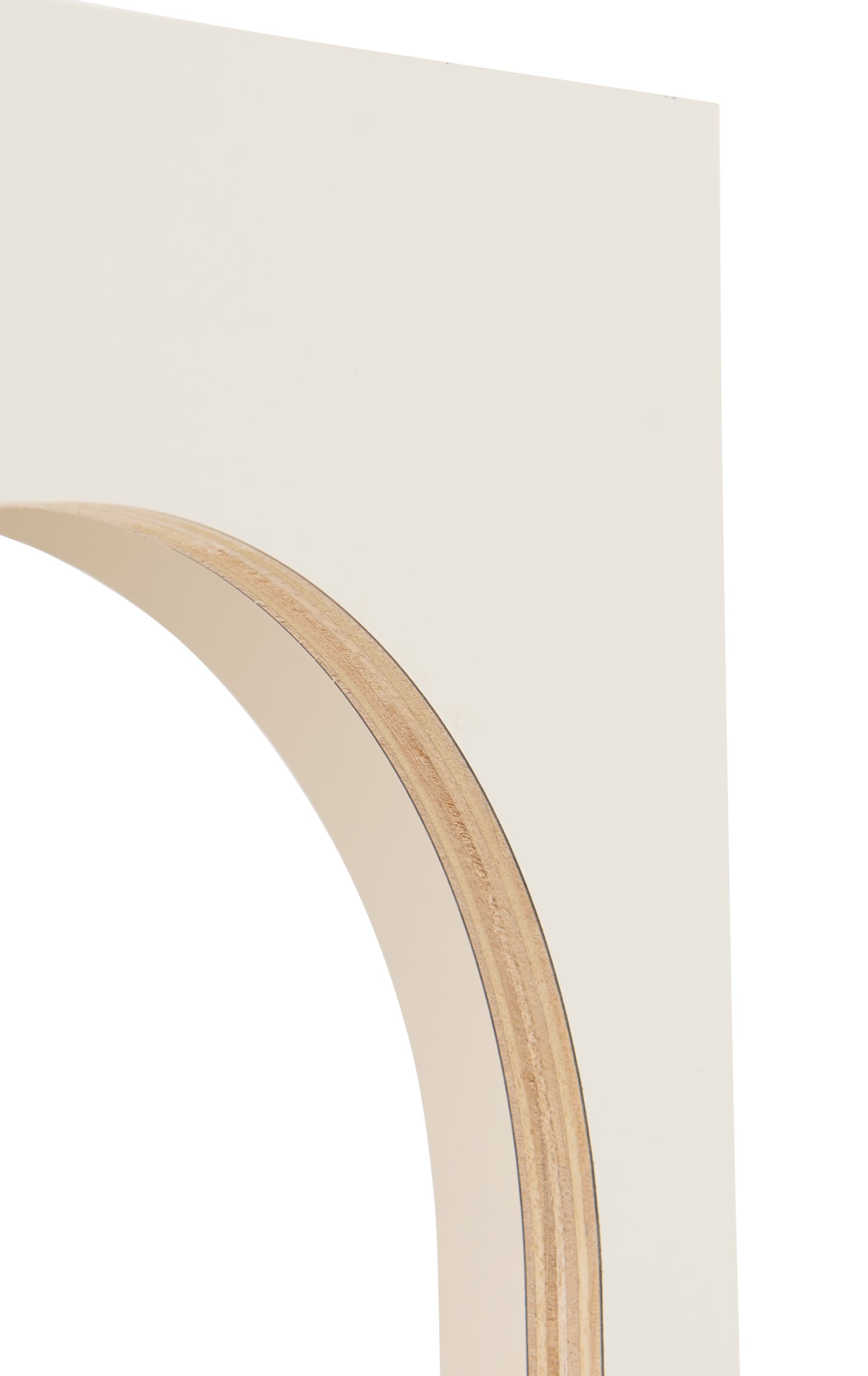 Arch display shelf with exposed wood edge