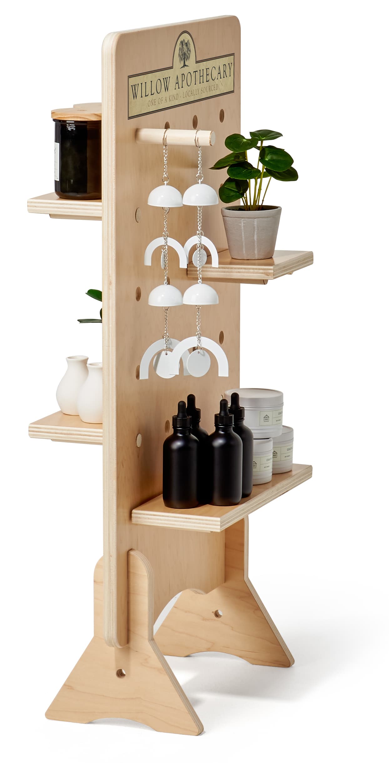 Pegboard retail display with double-sided merchandising panel 