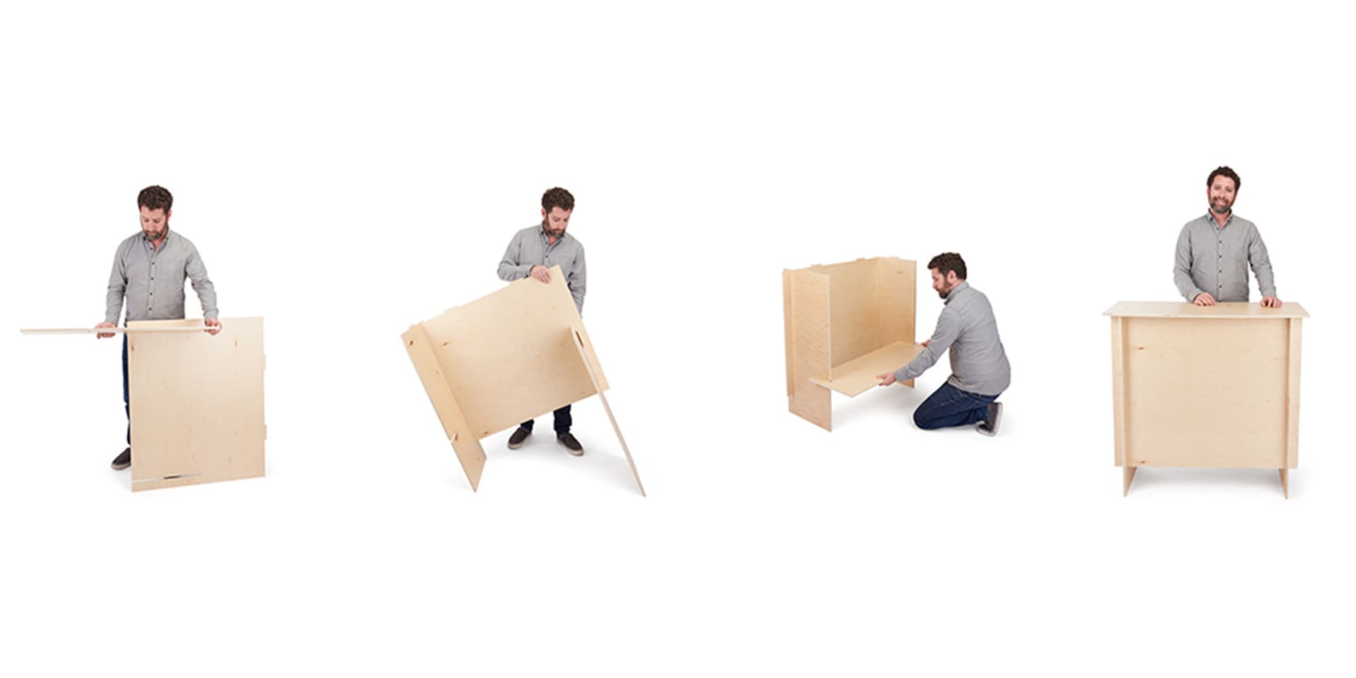 Custom-printed wooden display counter with convenient no tool assembly