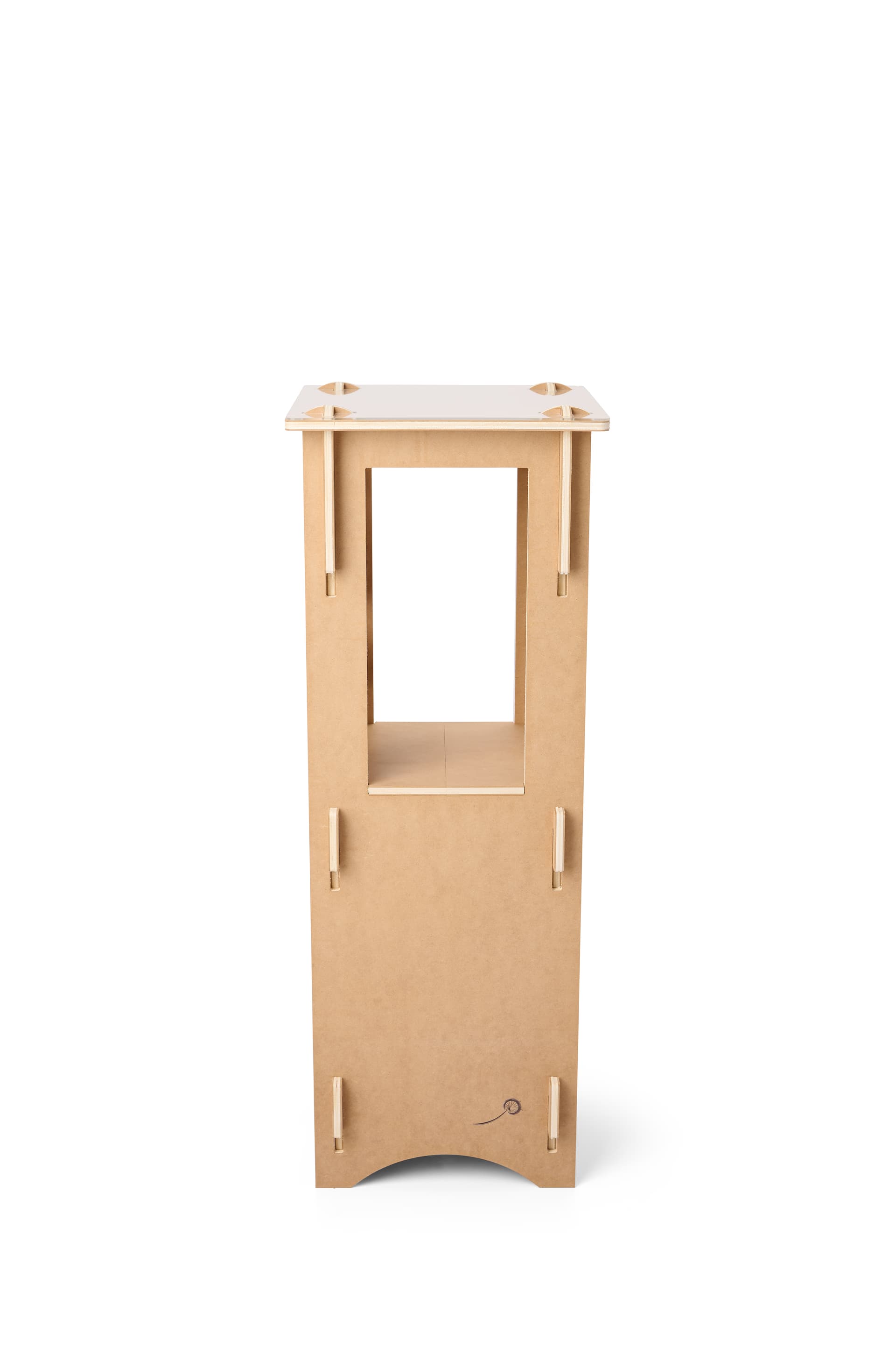 Wooden display pedestal with center display shelf