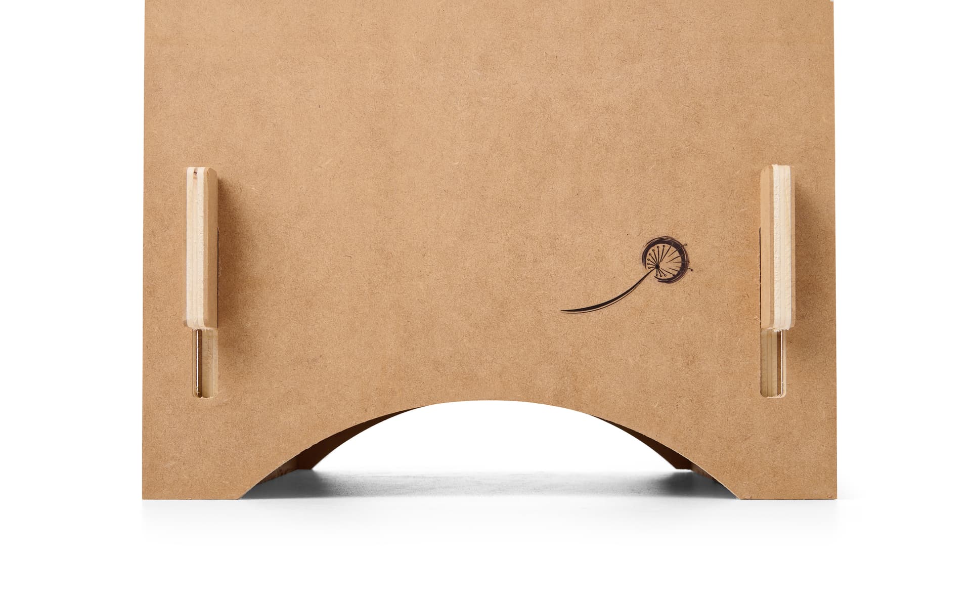 Wood display pedestal with Dandelion branding