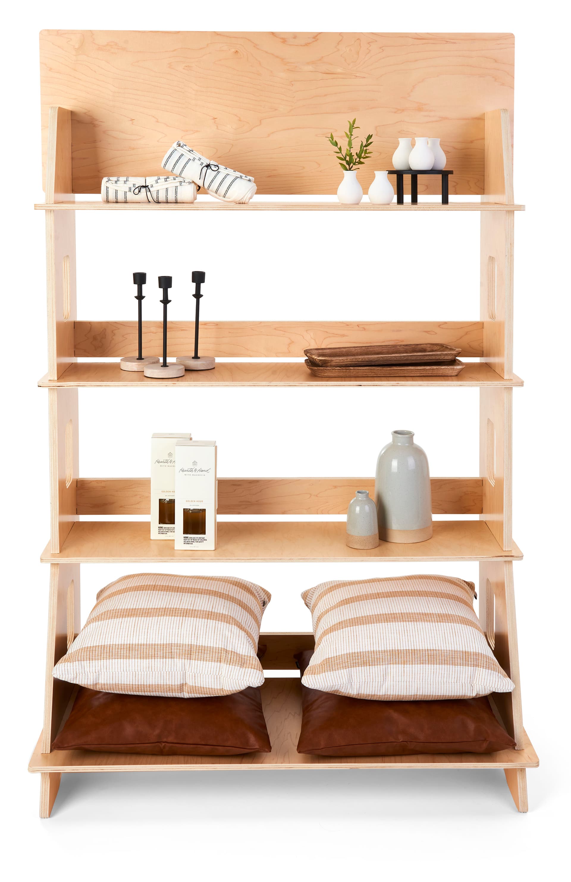 4-tier wooden knockdown shelf merchandiser with 25 pound weight capacity per shelf 
